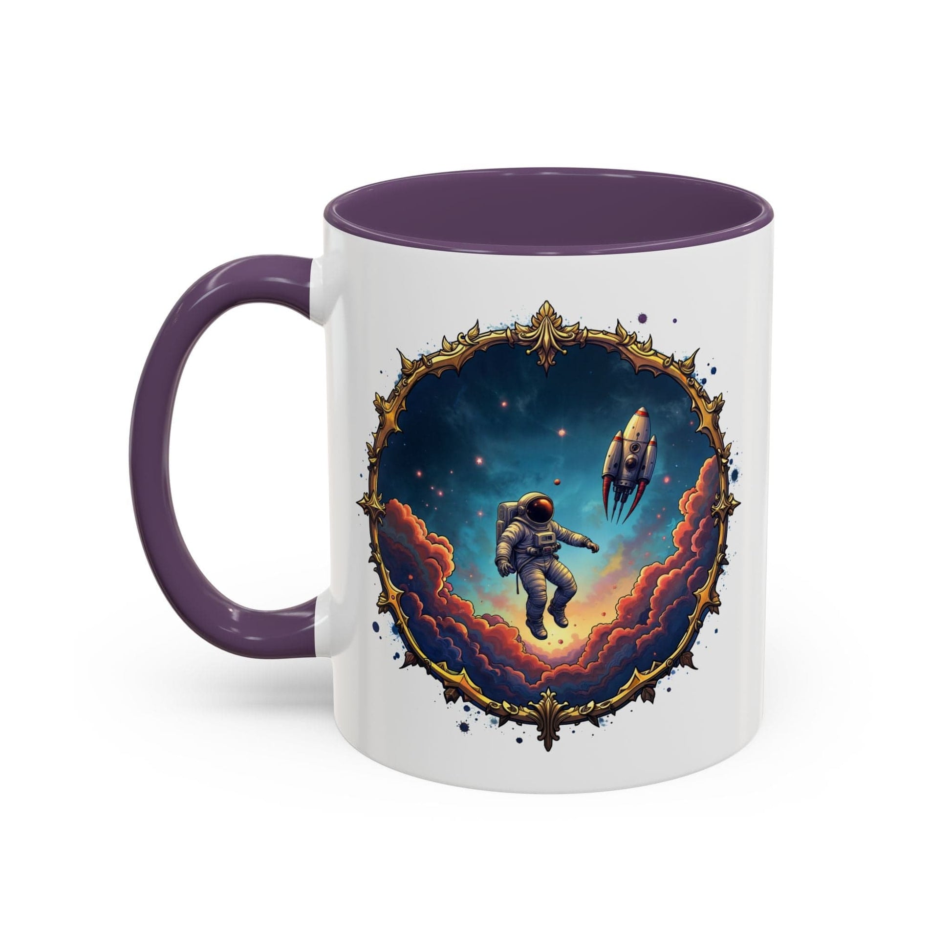 Printify Mug 11oz / Purple UFO Coffee Mug with Happy Hour Quotes for Intergalactic Travelers - Who Love Quirky Gift Funny Space-Themed Puns for All QR Code Quote Video