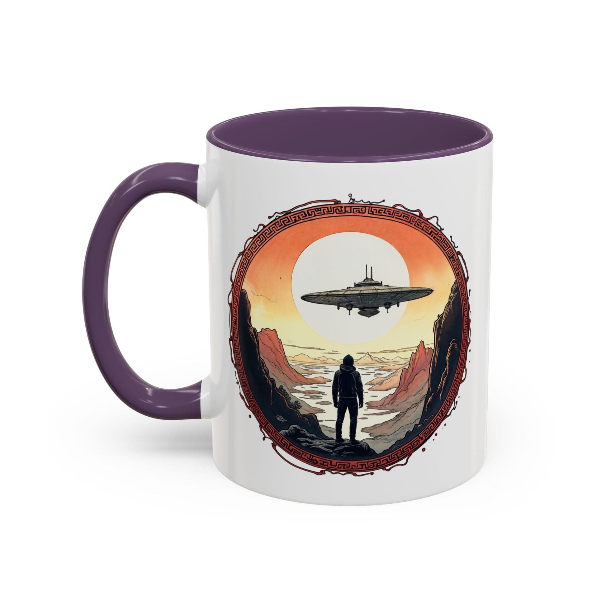 Printify Mug 11oz / Purple UFO Coffee Mug with Silly Missing Socks Quote for Skeptical Believers - Who Adore Unique Quirky Hilarious Alien Humor QR Code Quote Video