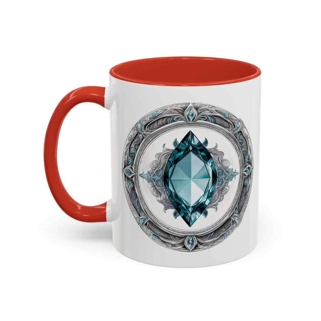 Printify Mug 11oz / Red Aquamarine Crystal Coffee Mug with Soothing Quote and QR Code Great Gift for Ocean Lovers Gemstone and Meditation Enthusiasts