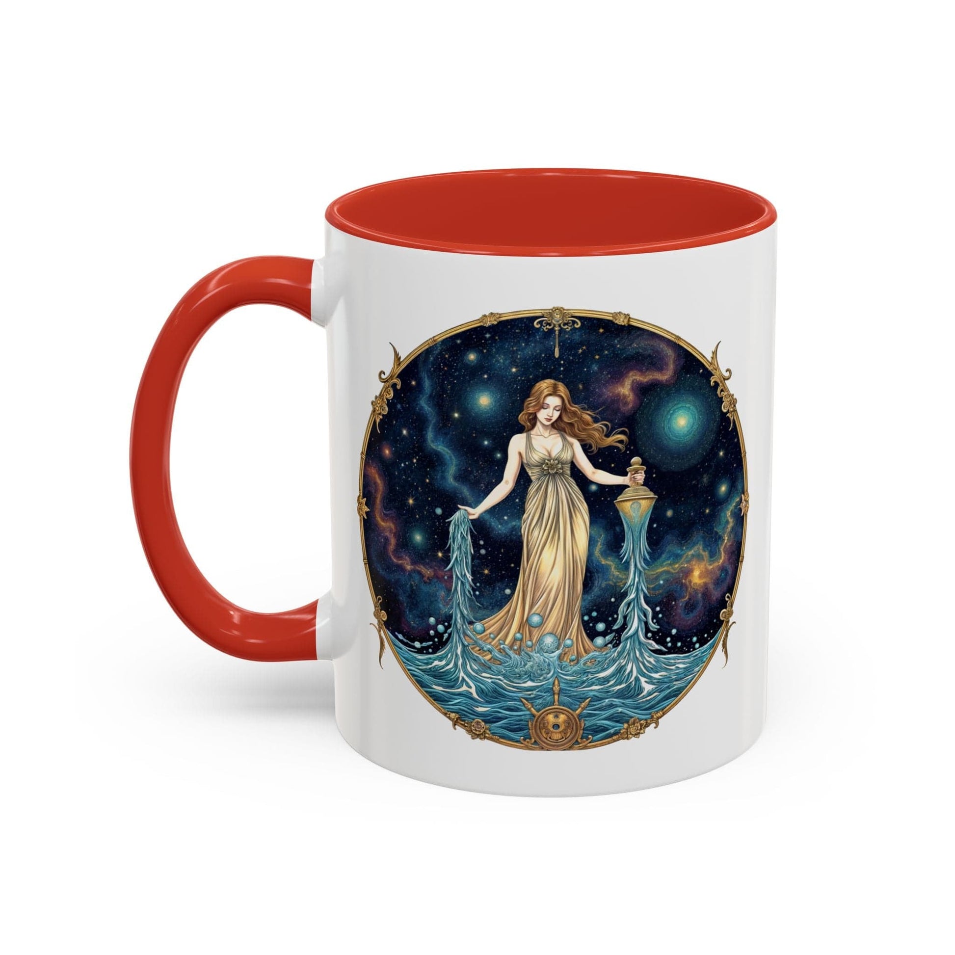 Printify Mug 11oz / Red Aquarius Zodiac Coffee Mug with Inspirational Quote and Smart QR Code Trendy Astrology Gift Personalized Horoscope Mug for Aquarius Lovers