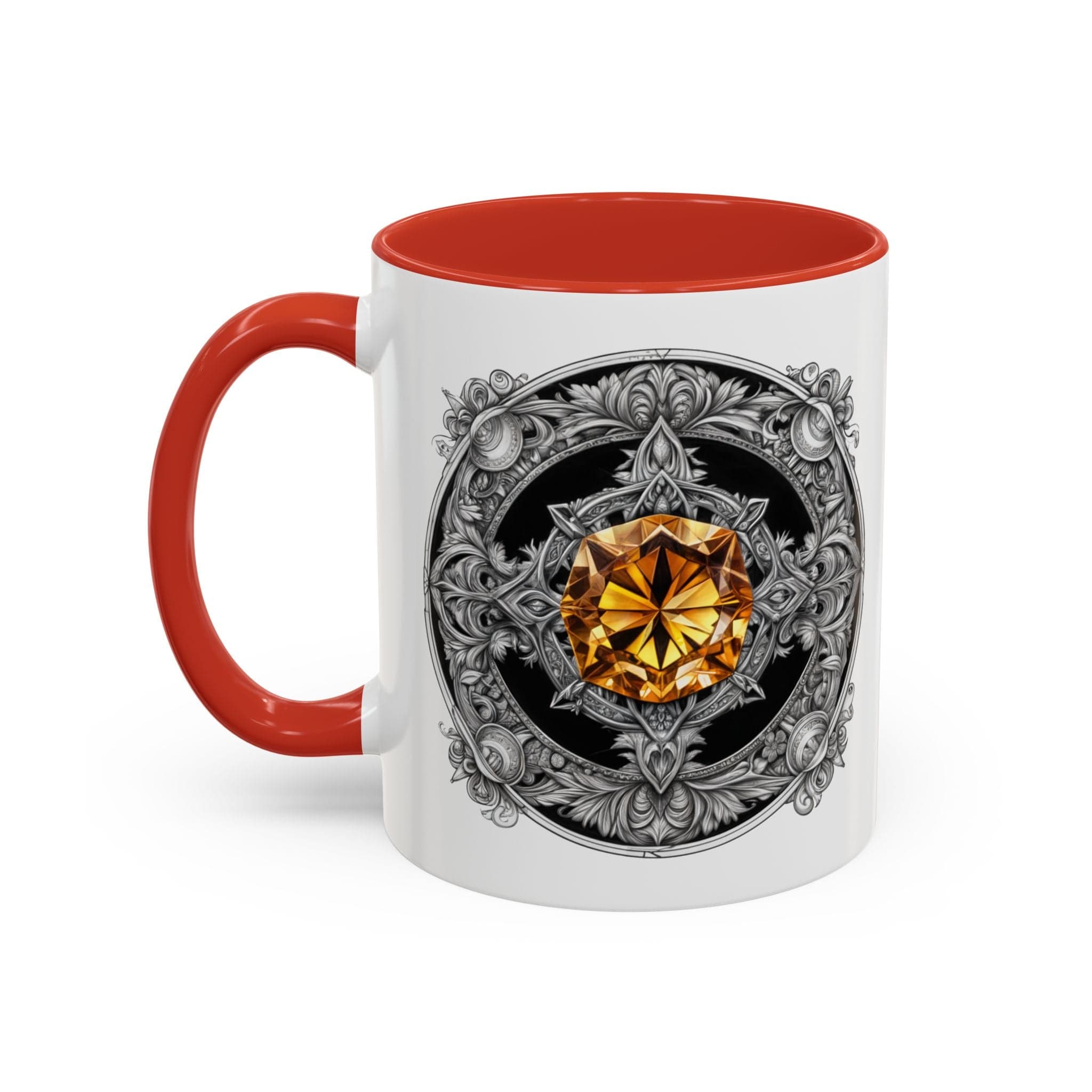 Printify Mug 11oz / Red Citrine Crystal Coffee Mug with Positive Quote and QR Code for Motivational Video Ideal Gift for Gemstone Optimists and Dreamers
