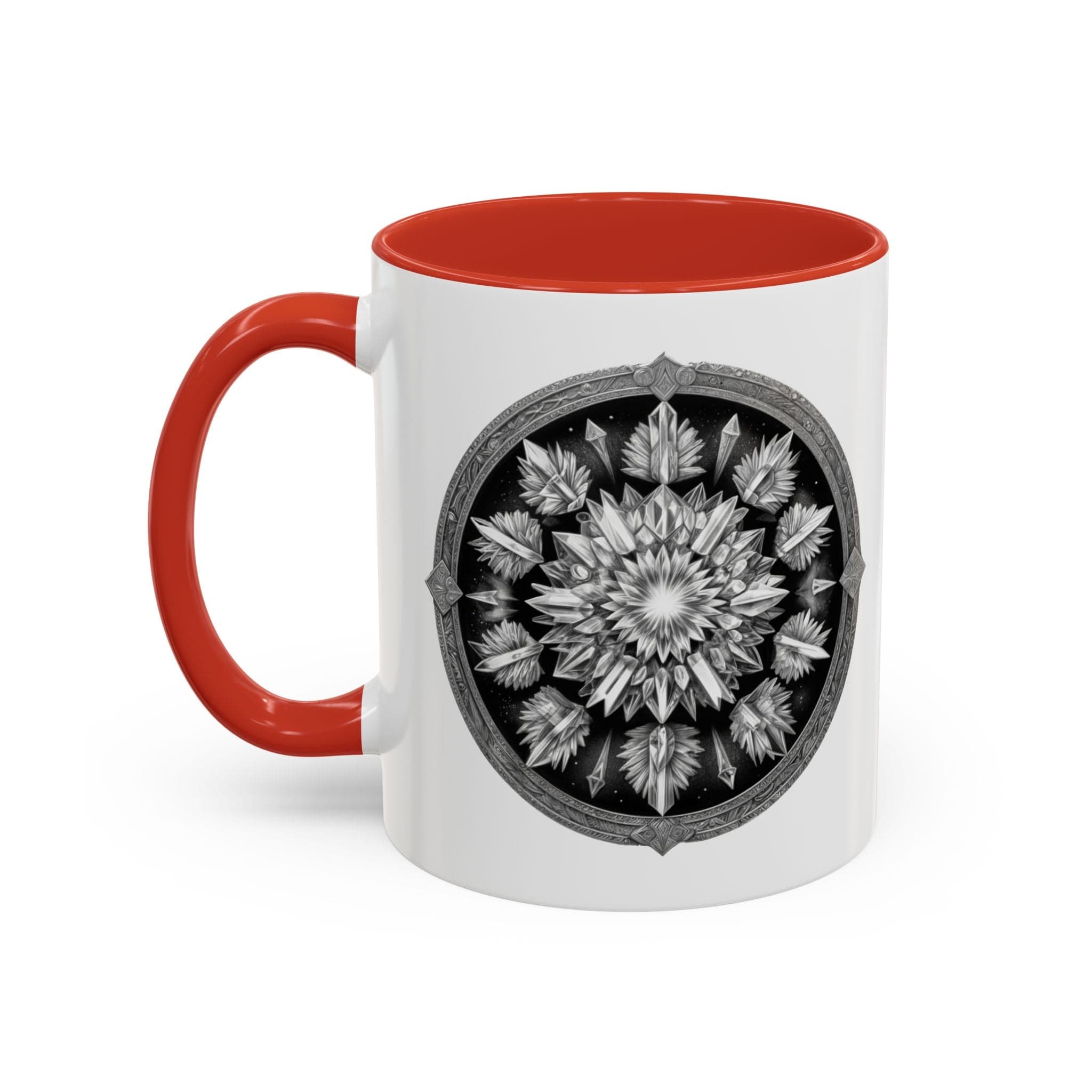 Printify Mug 11oz / Red Clear Quartz Gemstone Coffee Mug with Empowering Quote and QR Code Perfect for Crystal Manifestation and Meditation Enthusiasts