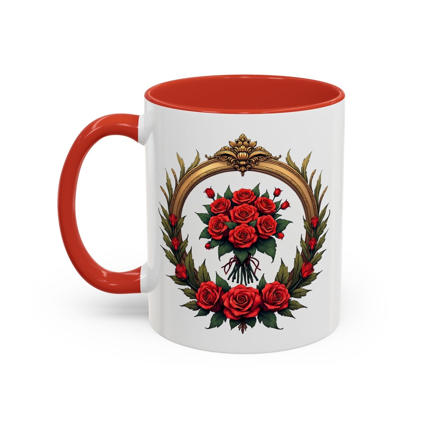 Printify Mug 11oz / Red Floral Fantasy Mug Bright and Cheerful Gift for Loved Ones Romantic Present Celebrate Lovers Beautiful Moments QR Quote Video Keepsake
