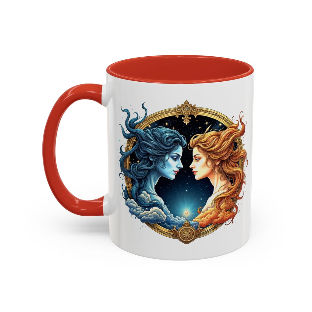 Printify Mug 11oz / Red Gemini Zodiac Coffee Mug with Inspirational Quote and Smart QR Code Fun Astrology Gift Unique Horoscope Mug for Gemini Lovers