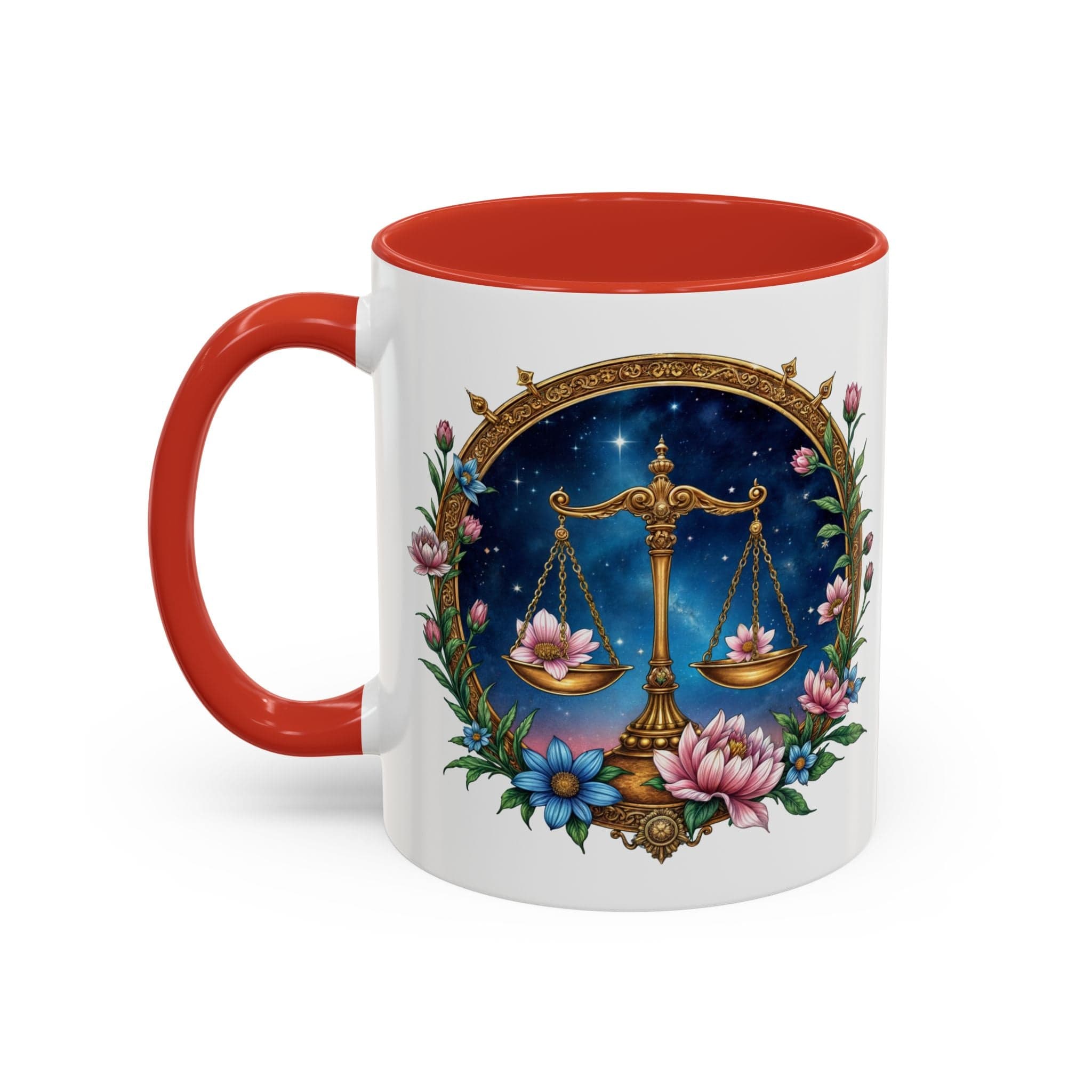 Printify Mug 11oz / Red Libra Zodiac Coffee Mug with Inspirational Quote and Smart QR Code Balanced Astrology Gift Custom Horoscope Lovers Mug for Libra Fans