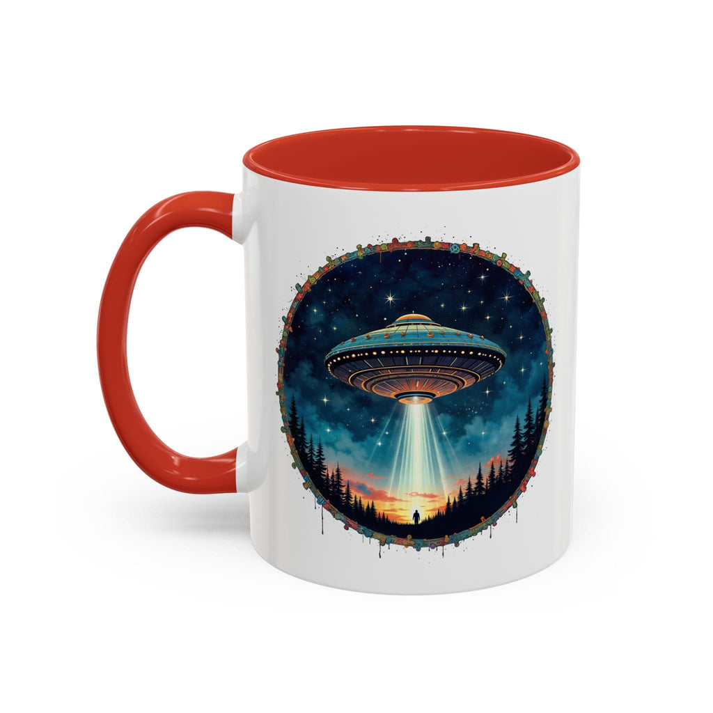 Printify Mug 11oz / Red Mug - Aliens Are Here - UFO & Cosmic QR Code Quote Video