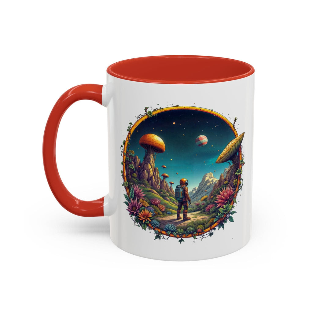 Printify Mug 11oz / Red Mug - Cosmic Explorer - UFO & Cosmic QR Code Quote Video