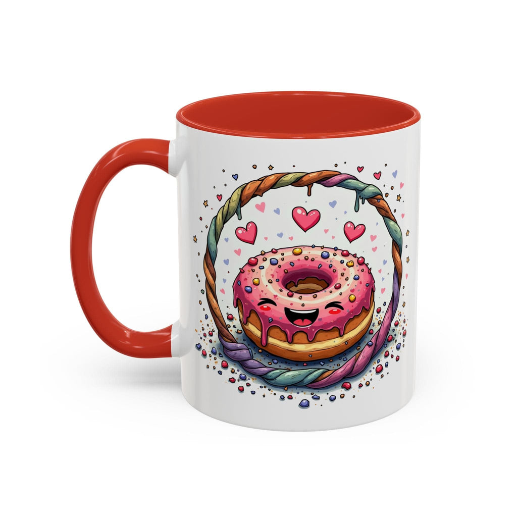 Printify Mug 11oz / Red Mug - Donut Worry - Love & Fun Mug with QR Code Quote Video
