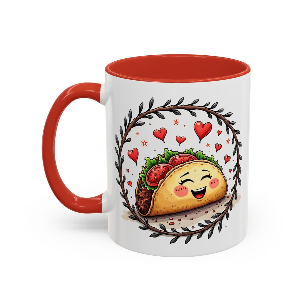 Printify Mug 11oz / Red Mug - Taco 'Bout Love - Love & Fun Mug with QR Code Quote Video