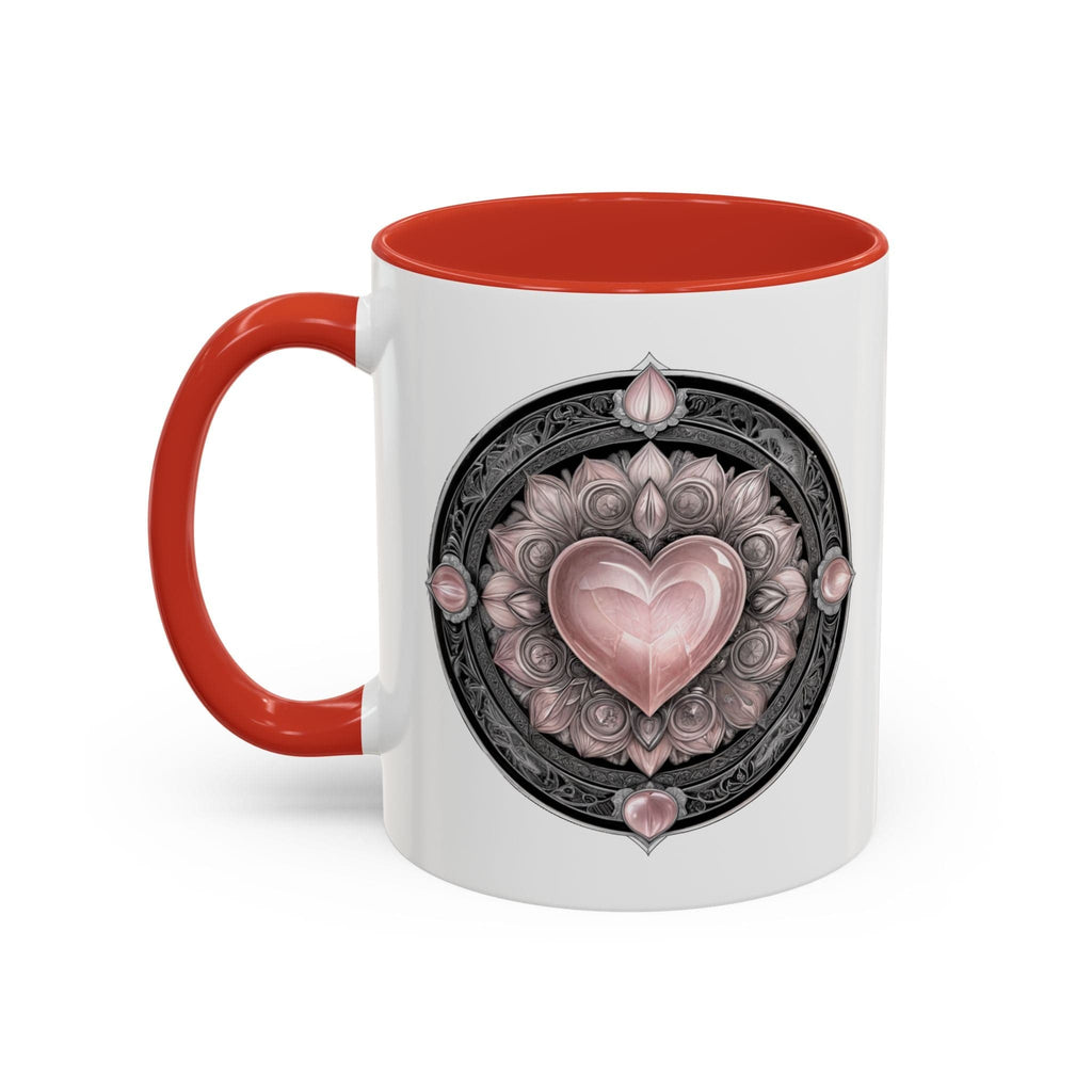Printify Mug 11oz / Red Rose Quartz Love Crystal Coffee Mug with Heartwarming Quote and QR Code Beautiful Gemstone Gift for Valentines Day or Mothers Day