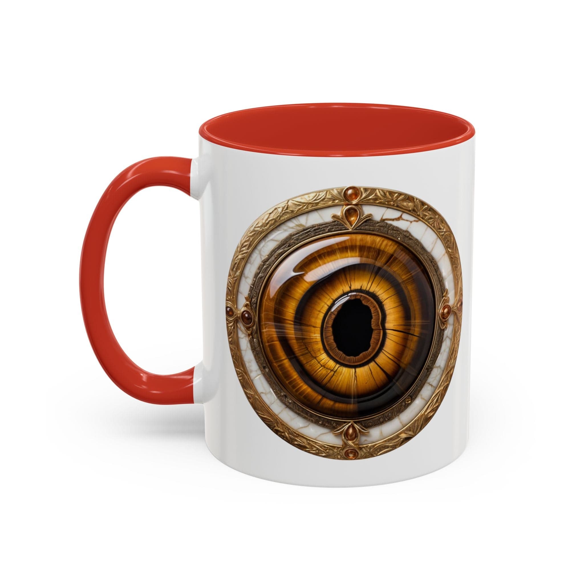 Printify Mug 11oz / Red Tigers Eye Crystal Coffee Mug with Empowering Quote and QR Code Great Gemstone Gift for Adventurers and Goal Setter Lovers