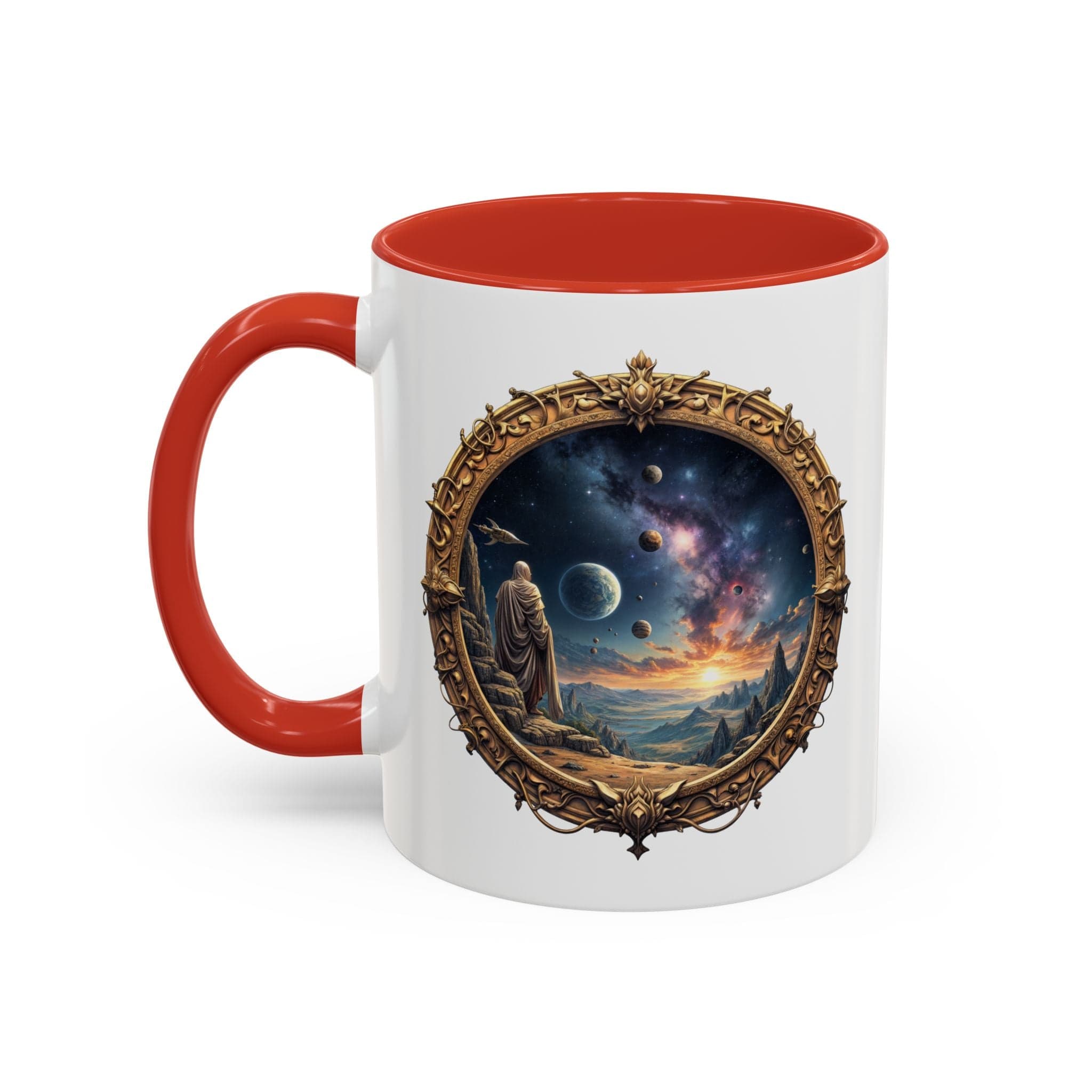 Printify Mug 11oz / Red UFO Coffee Mug with Earth Pizza Quote for Space Enthusiasts - Who Love Unique Gift Funny Intergalactic Space Humor QR Code Quote Video