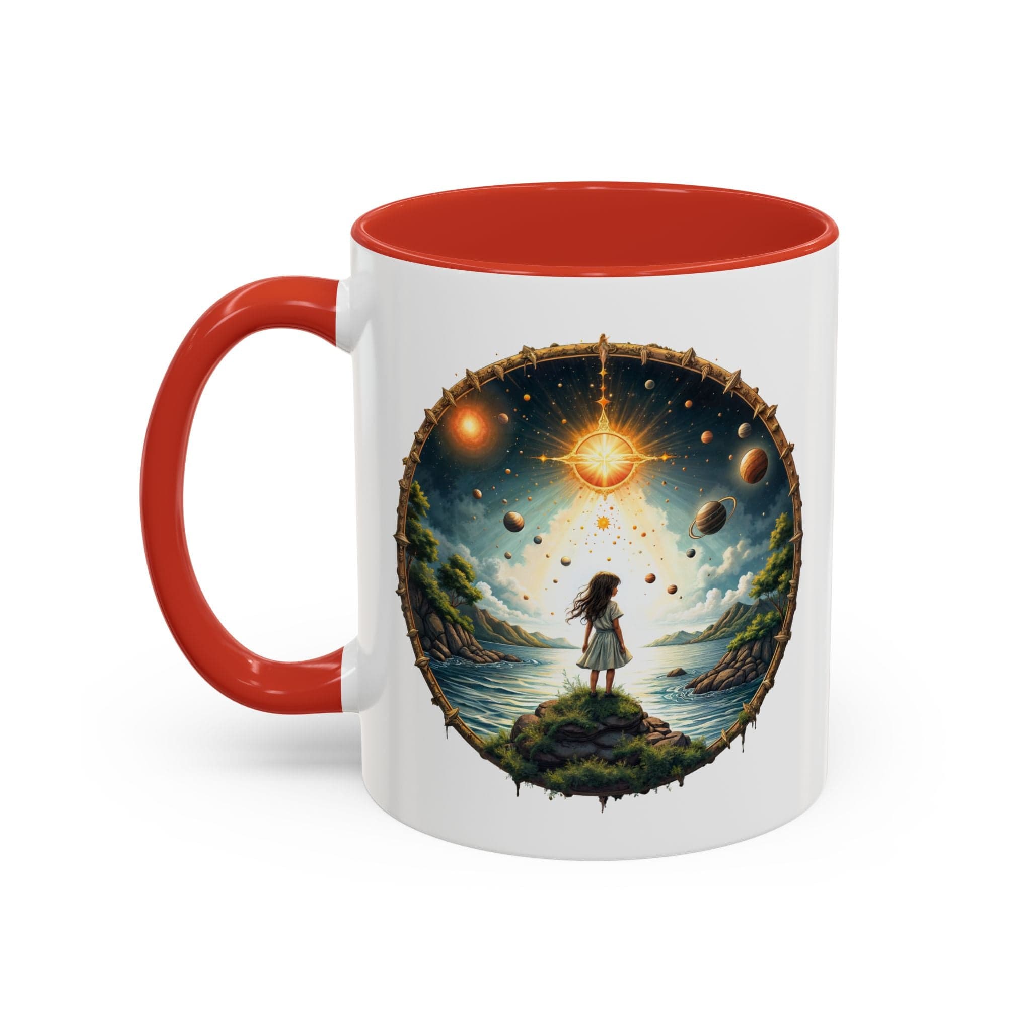 Printify Mug 11oz / Red UFO Coffee Mug with Exploring the Final Frontier Quote - Space Enthusiasts Who Enjoy Unique Gifts Hilarious Space Puns QR Code Quote Video