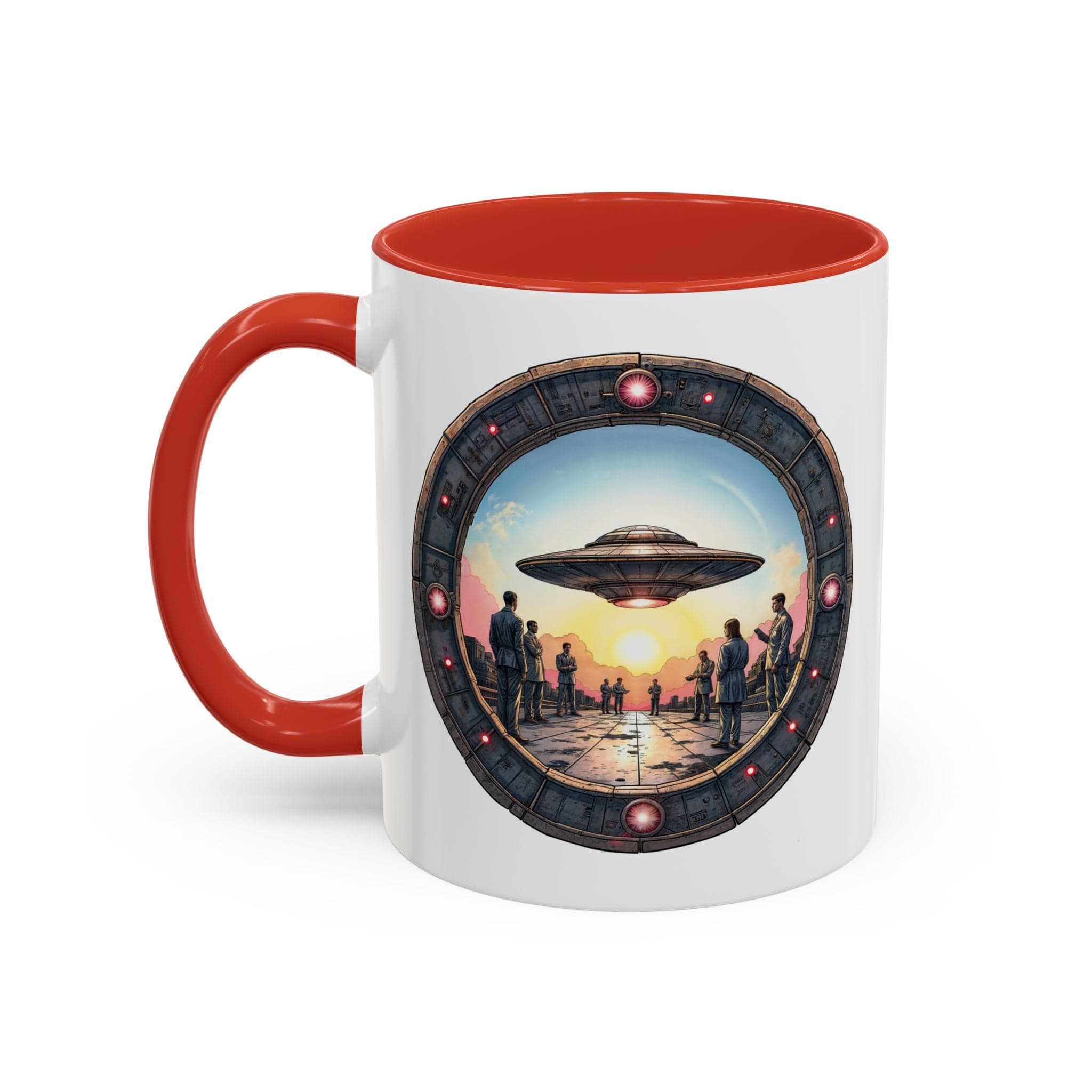Printify Mug 11oz / Red UFO Coffee Mug with Funny Conspiracy Theory Quotes - for Enthusiasts Who Enjoy Mysterious Area 51 Humor Unique Gift Idea QR Code Quote Video