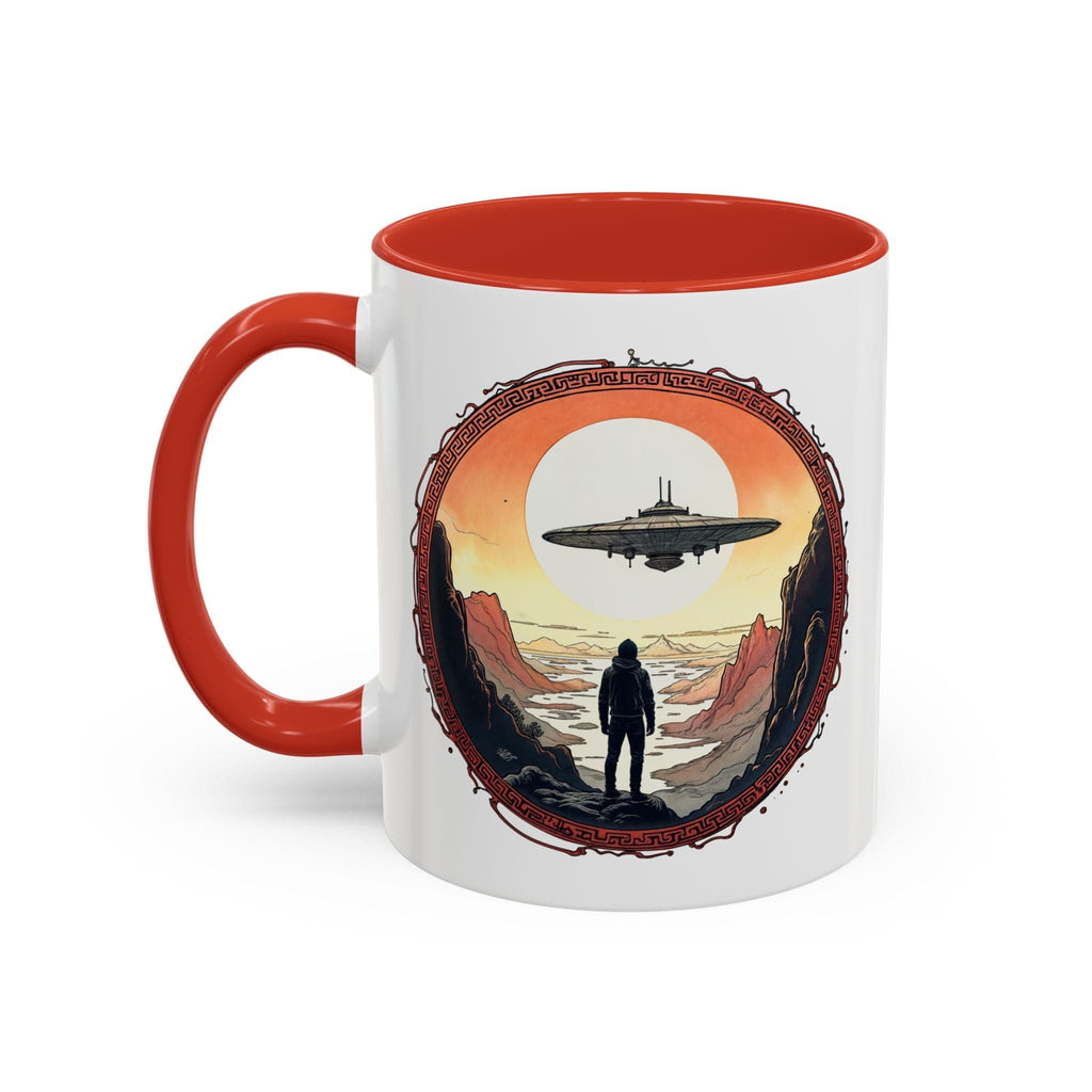 Printify Mug 11oz / Red UFO Coffee Mug with Silly Missing Socks Quote for Skeptical Believers - Who Adore Unique Quirky Hilarious Alien Humor QR Code Quote Video