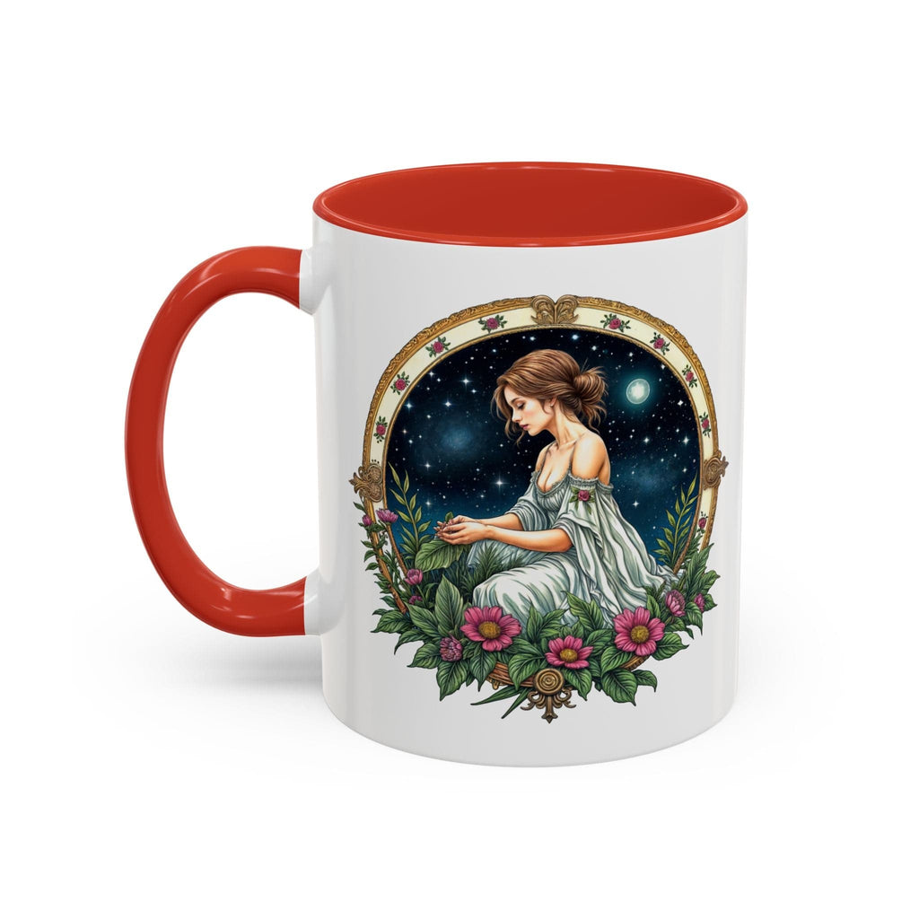 Printify Mug 11oz / Red Virgo Zodiac Coffee Mug with Inspirational Quote and Smart QR Code Elegant Astrology Gift Unique Horoscope Mug for Virgo Lovers