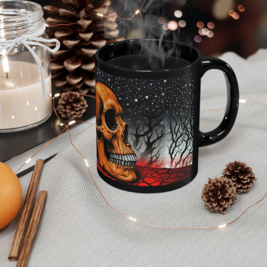 Printify Mug 11oz Spooky Skull Pumpkin Ceramic Mug - Halloween Coffee Cup, Fall Decor, Ghoul Kitchen Gift