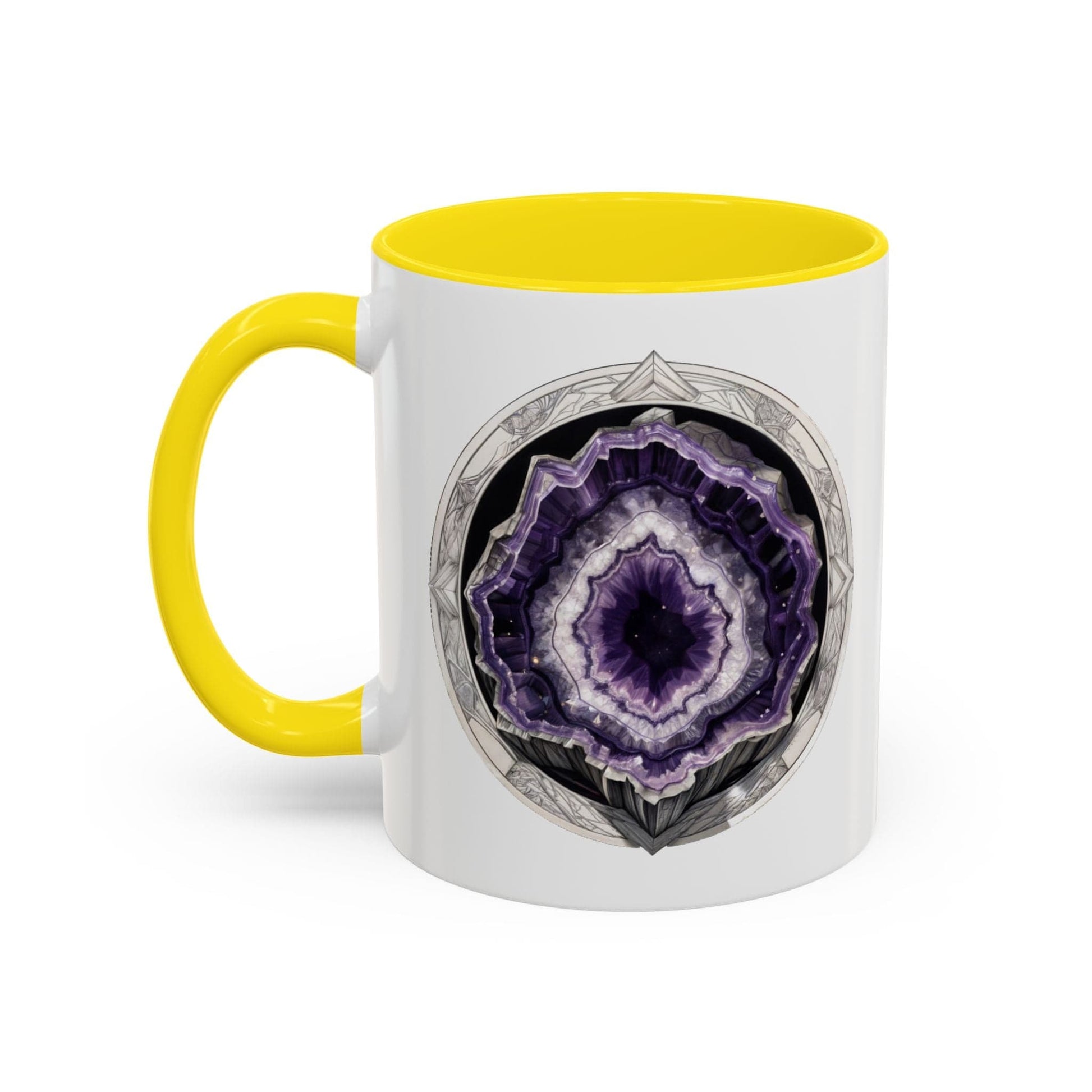 Printify Mug 11oz / Yellow Amethyst Gemstone Coffee Mug with Inspirational Quote and QR Code Perfect Gift for Mindfulness Lovers and Crystal Spiritual Seekers