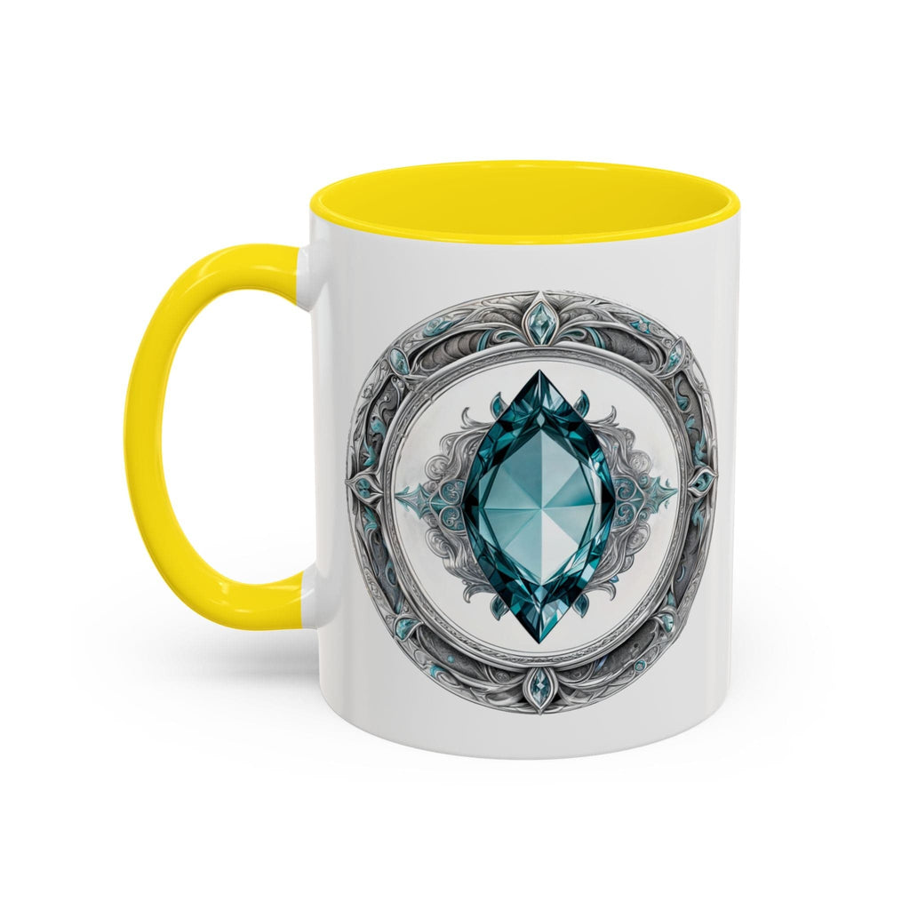 Printify Mug 11oz / Yellow Aquamarine Crystal Coffee Mug with Soothing Quote and QR Code Great Gift for Ocean Lovers Gemstone and Meditation Enthusiasts