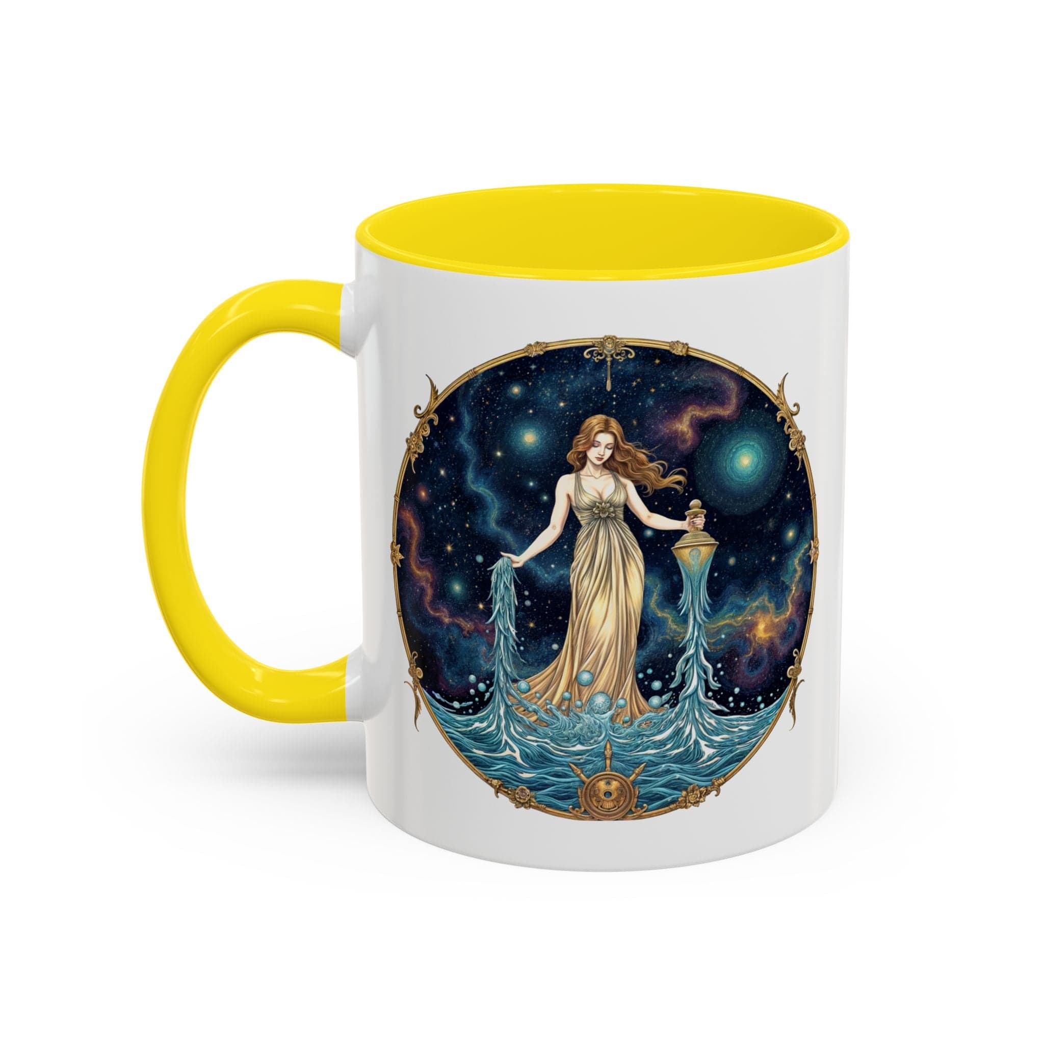 Printify Mug 11oz / Yellow Aquarius Zodiac Coffee Mug with Inspirational Quote and Smart QR Code Trendy Astrology Gift Personalized Horoscope Mug for Aquarius Lovers