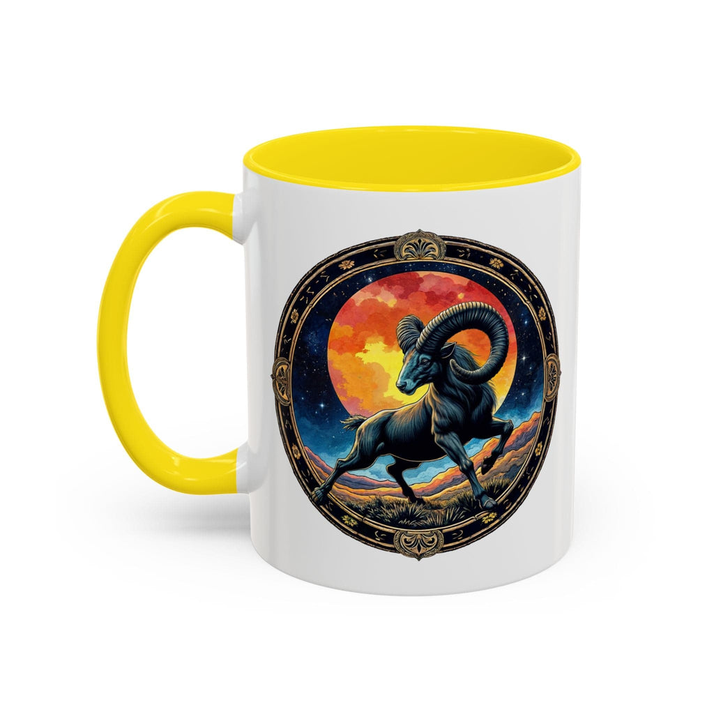 Printify Mug 11oz / Yellow Aries Zodiac Coffee Mug with Inspirational Quote and Smart QR Code Unique Astrology Gift Personalized Horoscope Mug for Aries Lovers