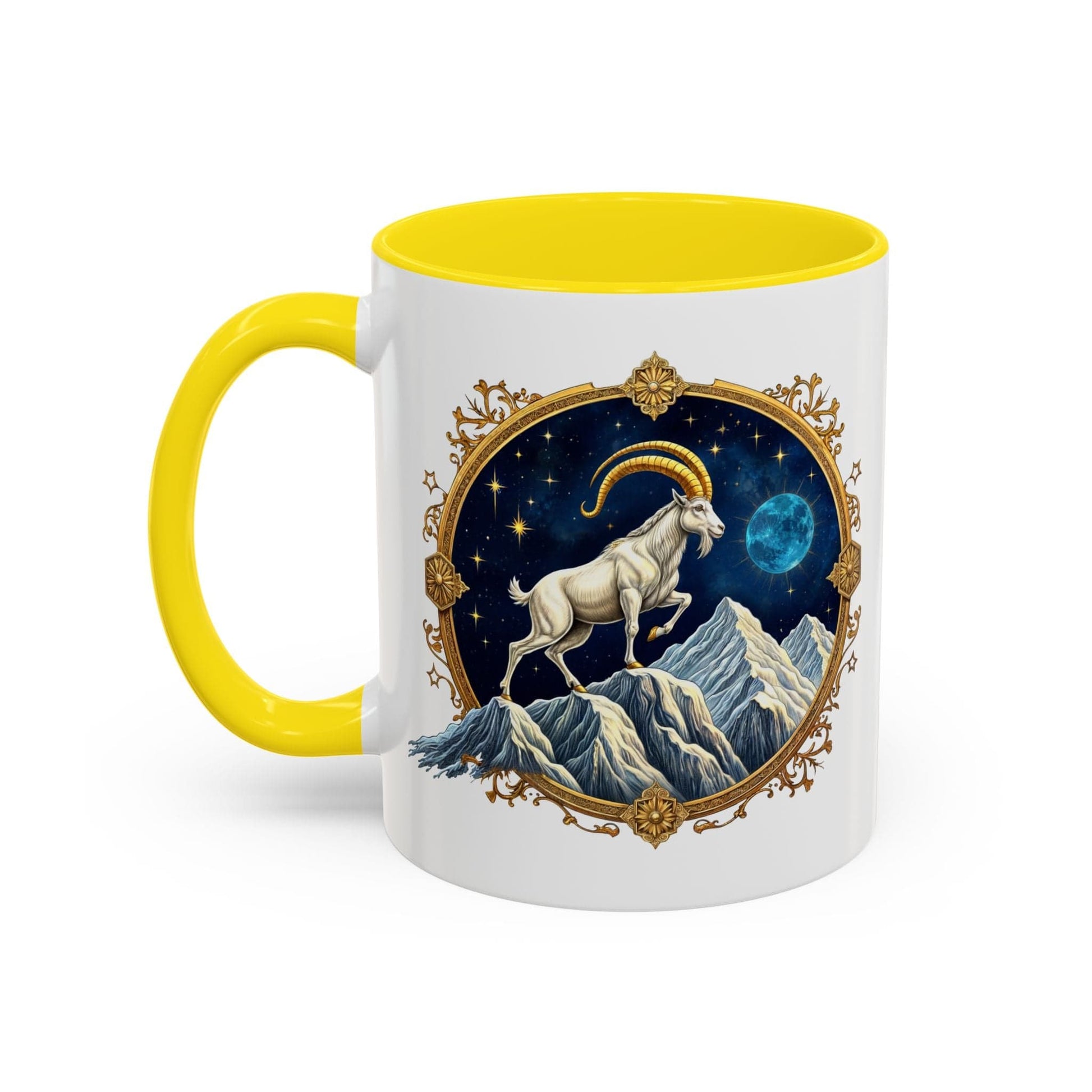 Printify Mug 11oz / Yellow Capricorn Zodiac Coffee Mug with Inspirational Quote and Smart QR Code Perfect Astrology Gift Unique Capricorn Horoscope Mug for Enthusiasts