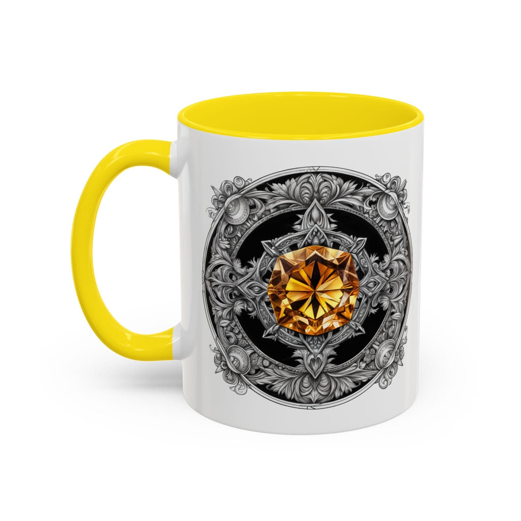 Printify Mug 11oz / Yellow Citrine Crystal Coffee Mug with Positive Quote and QR Code for Motivational Video Ideal Gift for Gemstone Optimists and Dreamers