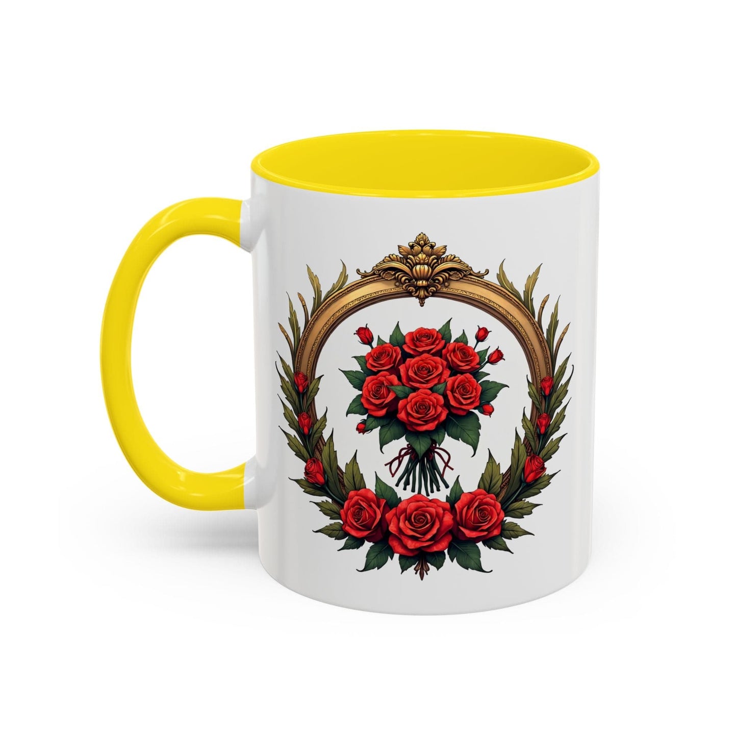 Printify Mug 11oz / Yellow Floral Fantasy Mug Bright and Cheerful Gift for Loved Ones Romantic Present Celebrate Lovers Beautiful Moments QR Quote Video Keepsake