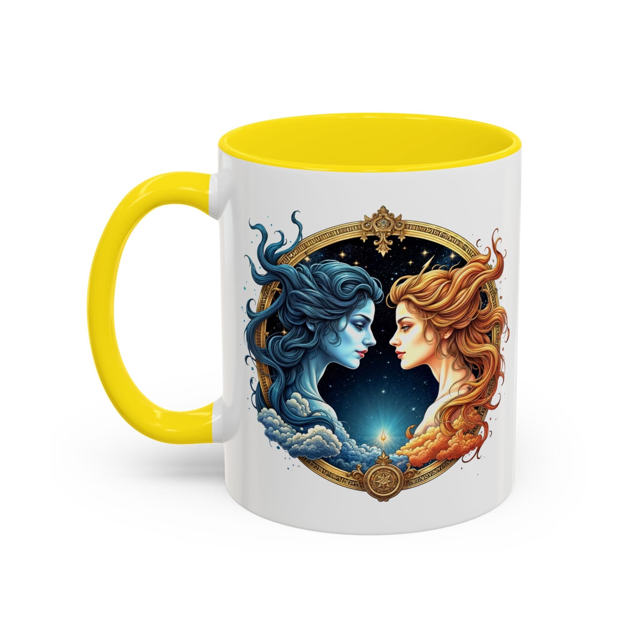 Printify Mug 11oz / Yellow Gemini Zodiac Coffee Mug with Inspirational Quote and Smart QR Code Fun Astrology Gift Unique Horoscope Mug for Gemini Lovers