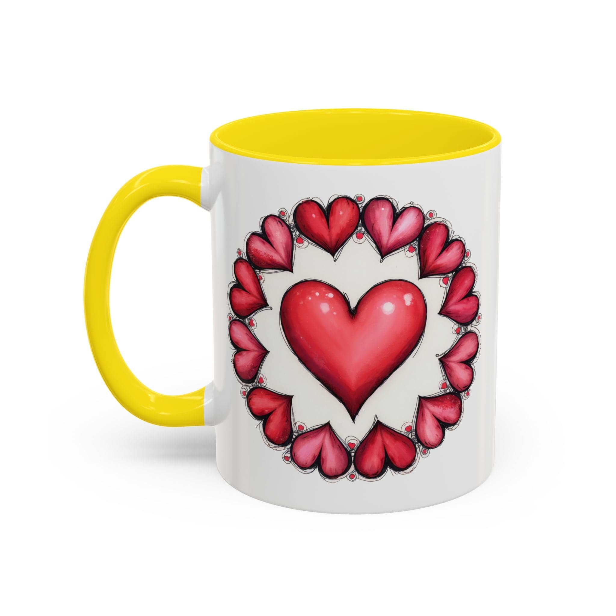 Printify Mug 11oz / Yellow Hearts Desire Mug Cherished Friend Lover Gift for Loved Ones Perfect Present for Romantic Relationship Moments QR Quote Video Keepsake