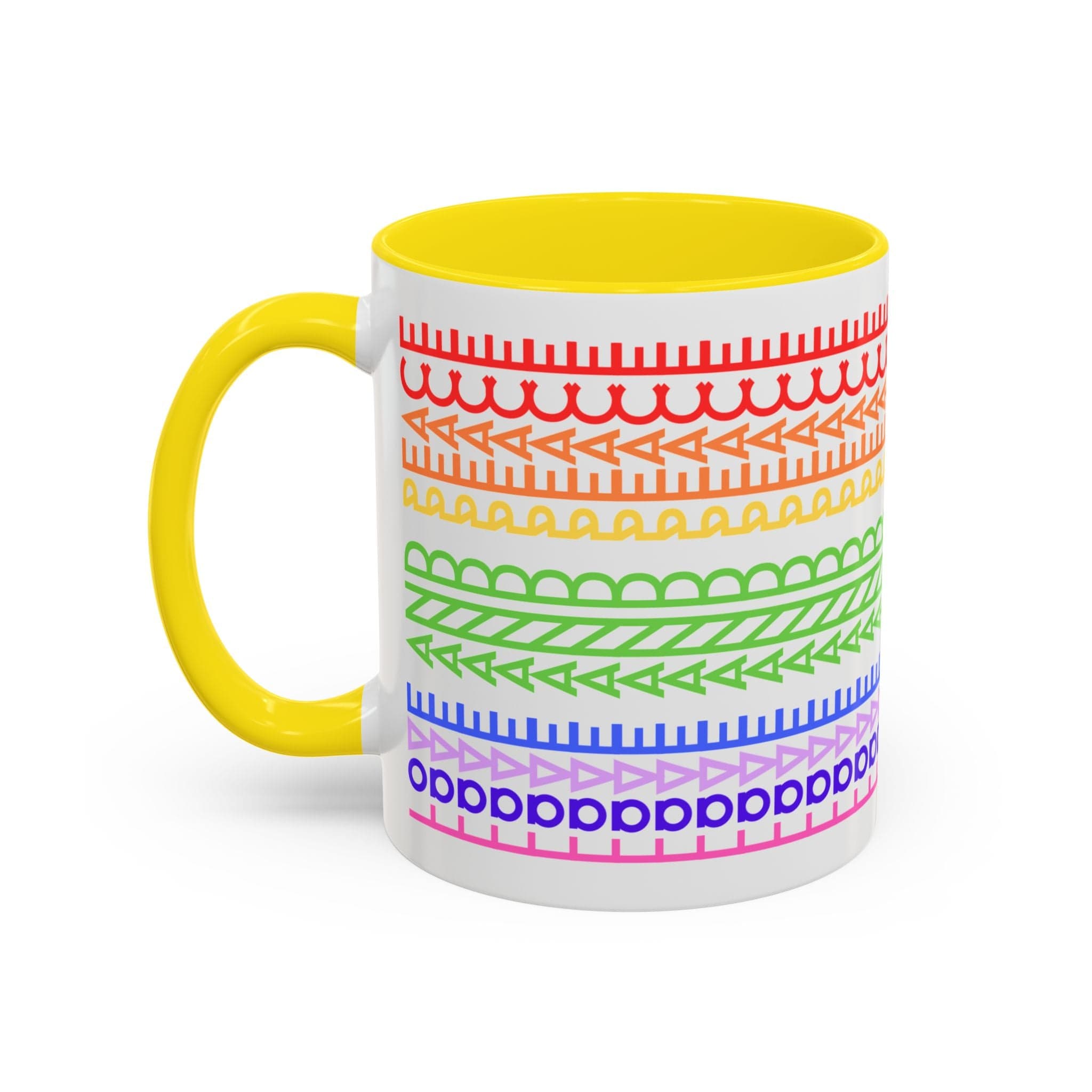 Printify Mug 11oz / Yellow Love and Peace Rainbow - Hidden Message Mug
