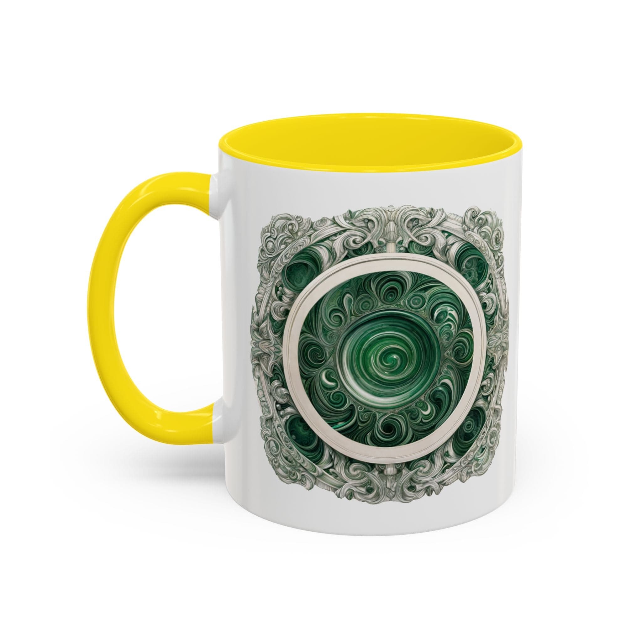 Printify Mug 11oz / Yellow Malachite Crystal Coffee Mug with Inspirational Quote and QR Code Beautiful Gemstone Gift for Green Thumbs and Spiritual Lovers