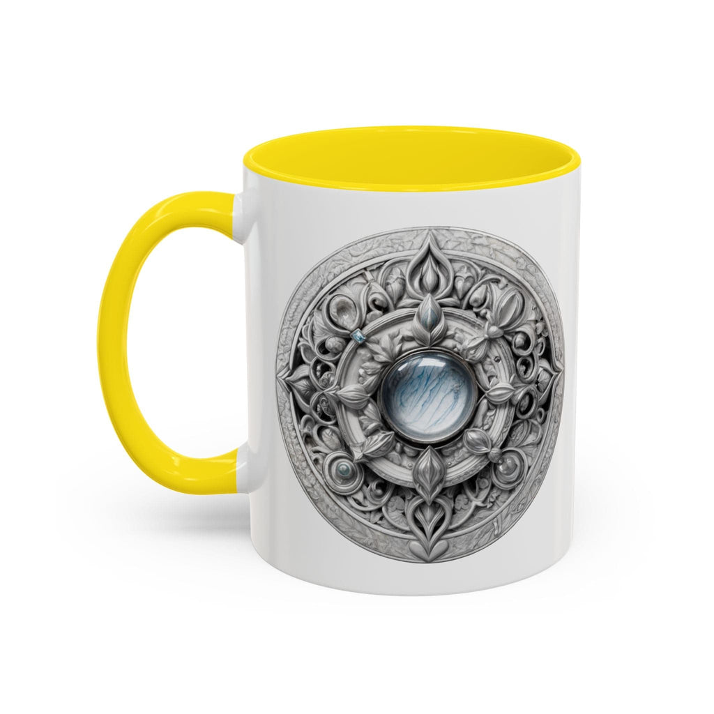 Printify Mug 11oz / Yellow Moonstone Gemstone Coffee Mug with Empowering Quote and QR Code Perfect for Mystics and Creative Spirits Beautiful Crystal Lovers