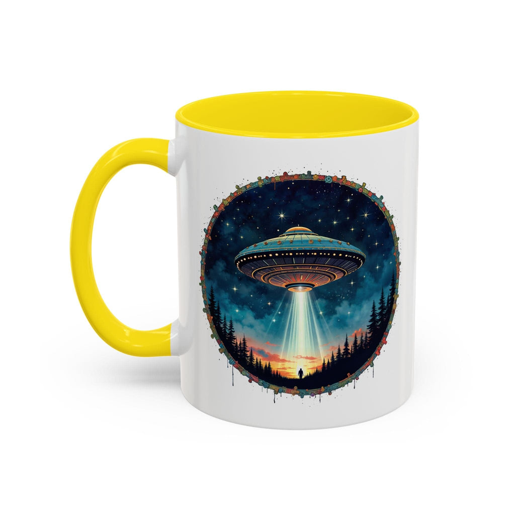 Printify Mug 11oz / Yellow Mug - Aliens Are Here - UFO & Cosmic QR Code Quote Video
