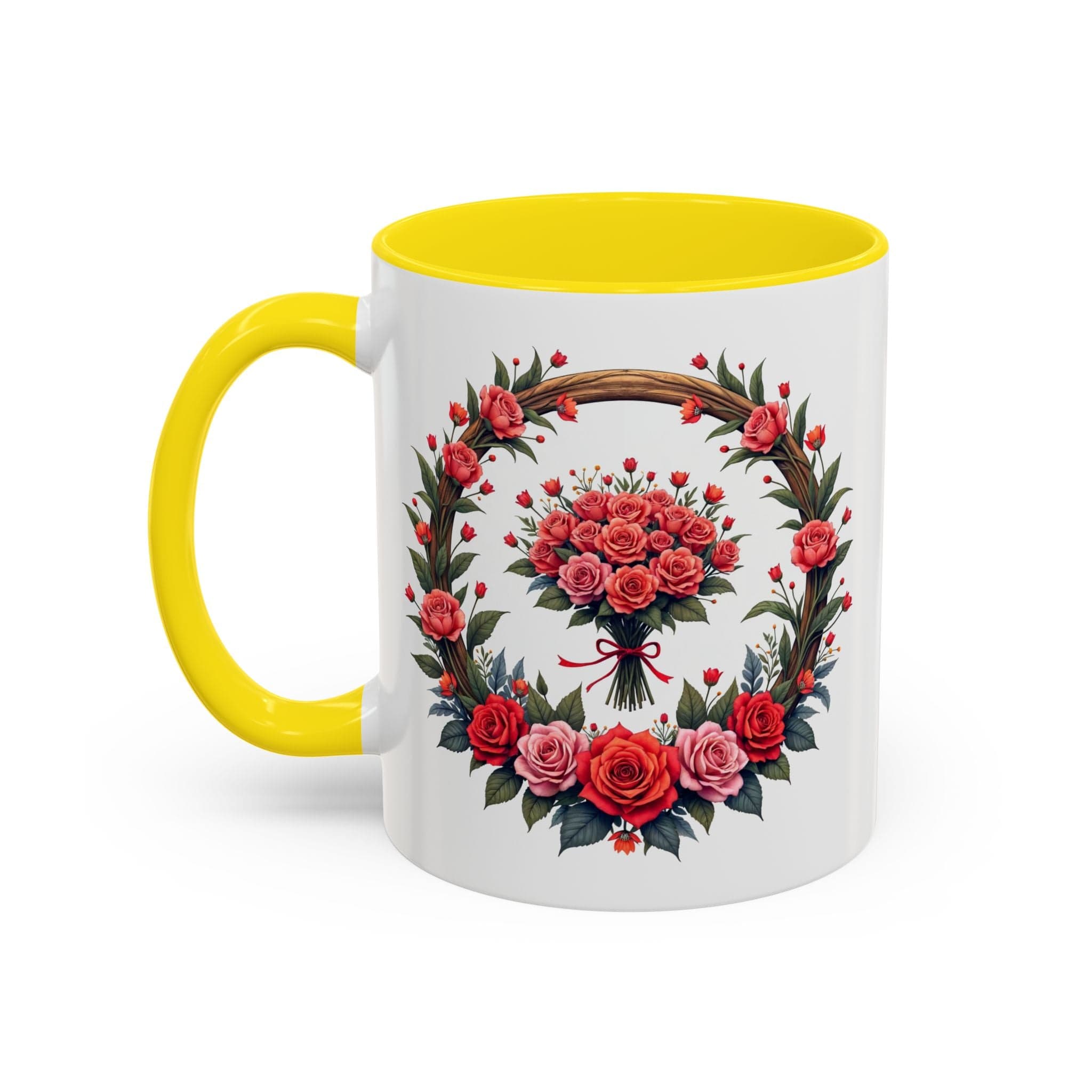 Printify Mug 11oz / Yellow Mug - Blooming Love - Love & Romance QR Code Quote Video