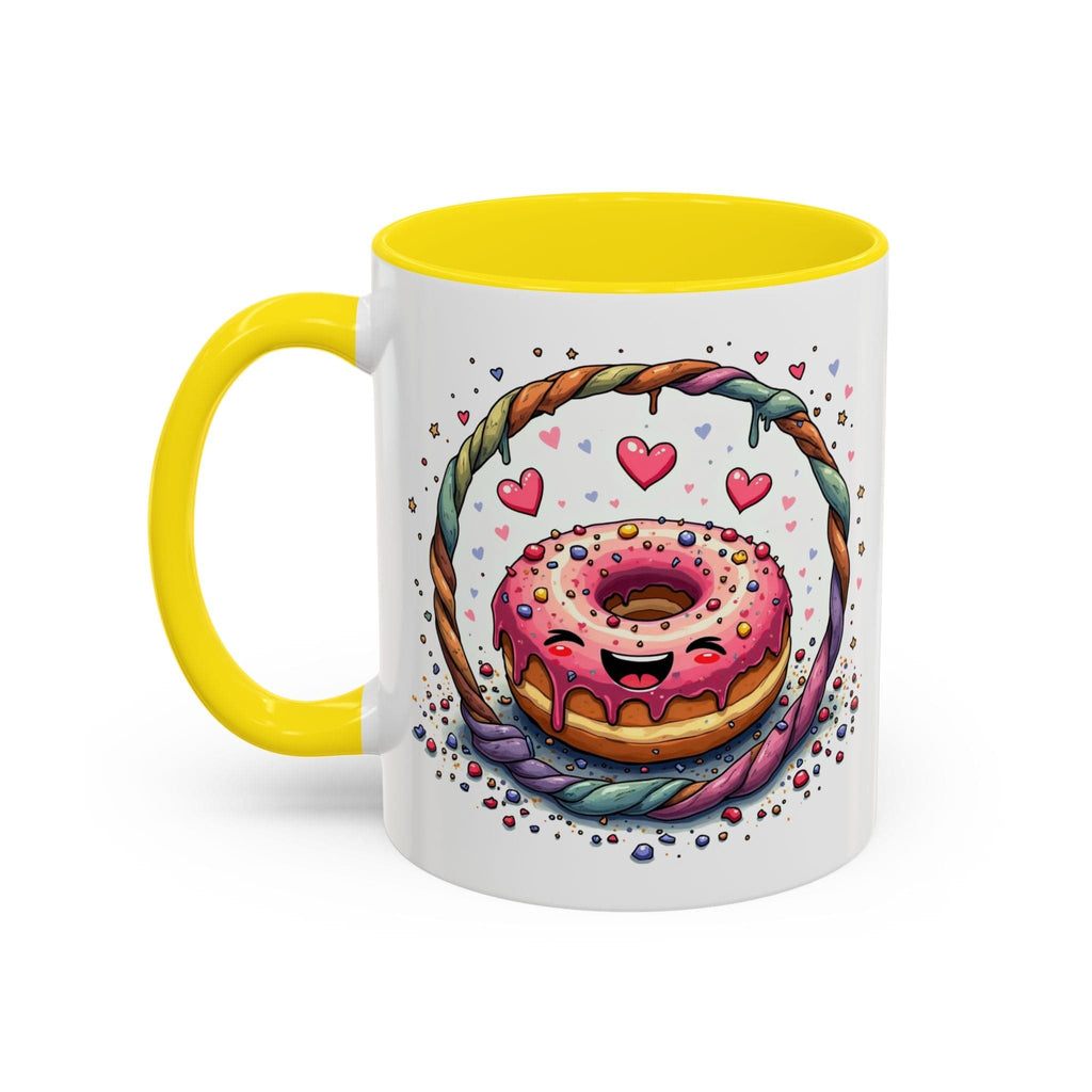 Printify Mug 11oz / Yellow Mug - Donut Worry - Love & Fun Mug with QR Code Quote Video