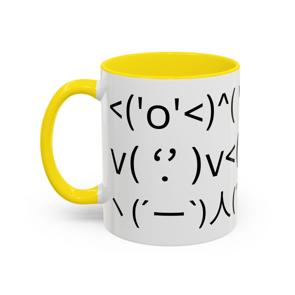 Printify Mug 11oz / Yellow Mug - ^( '-' )^ Emoticon - Hidden Message