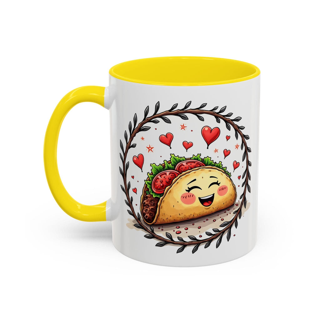 Printify Mug 11oz / Yellow Mug - Taco 'Bout Love - Love & Fun Mug with QR Code Quote Video