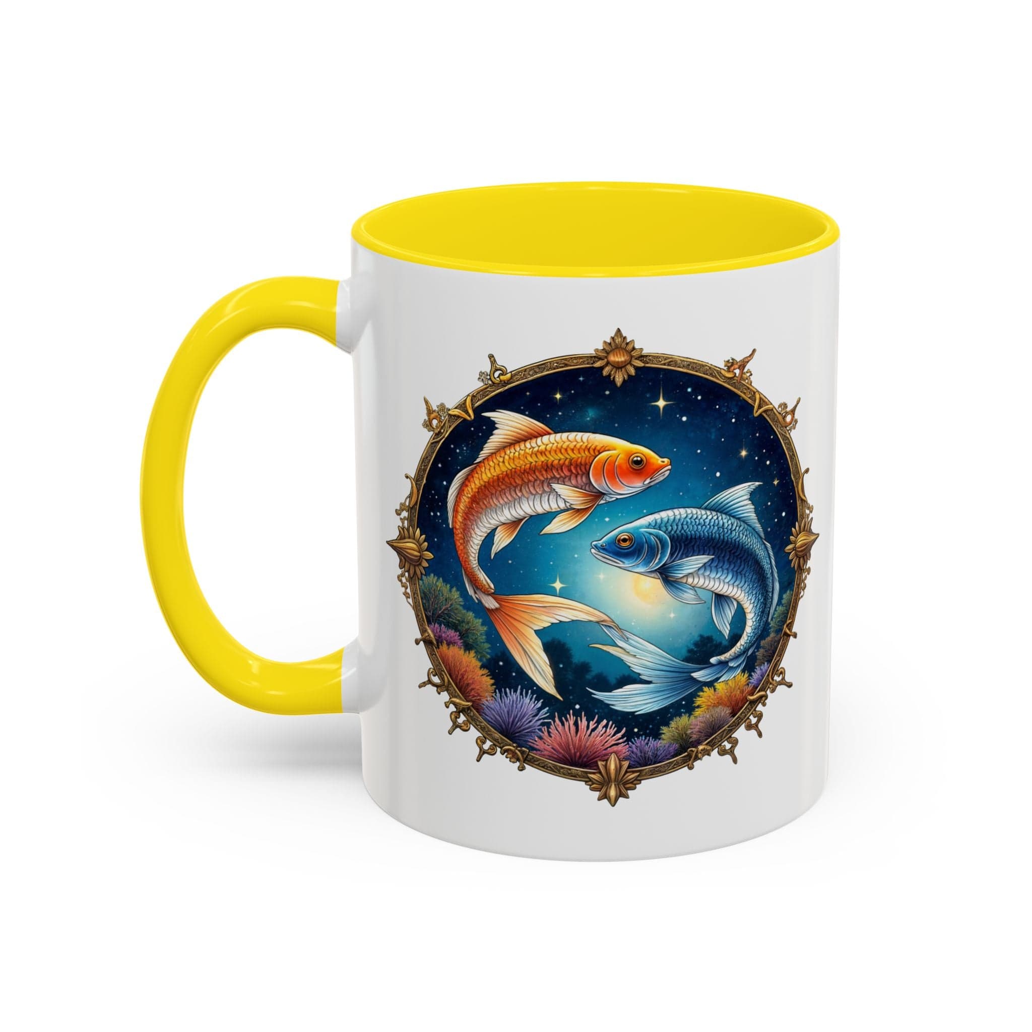 Printify Mug 11oz / Yellow Pisces Zodiac Coffee Mug with Inspirational Quote and Smart QR Code Dreamy Astrology Gift Custom Horoscope Mug for Pisces Fans