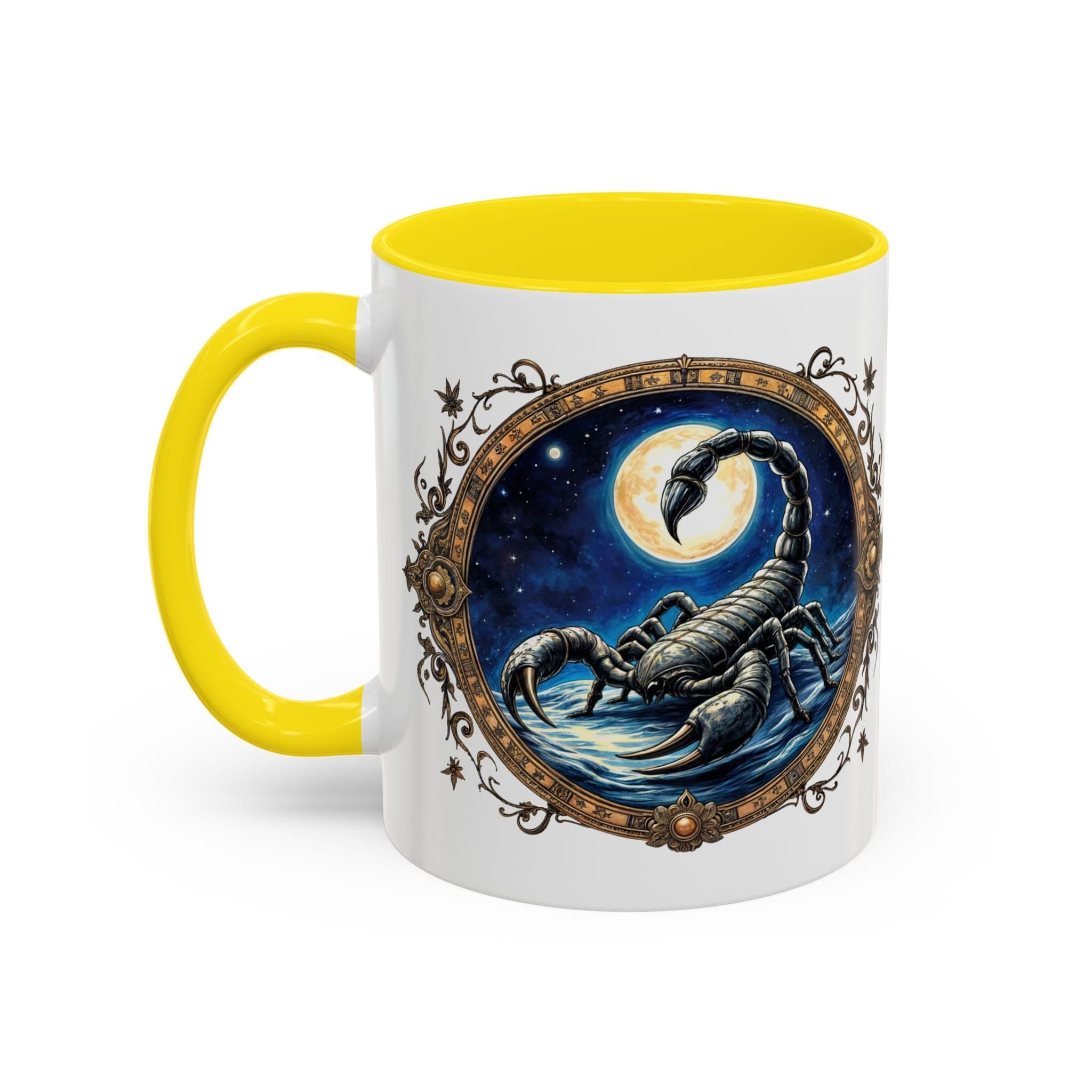 Printify Mug 11oz / Yellow Scorpio Zodiac Coffee Mug with Inspirational Quote and Smart QR Code Mysterious Astrology Gift Unique Horoscope Mug for Scorpio Lovers