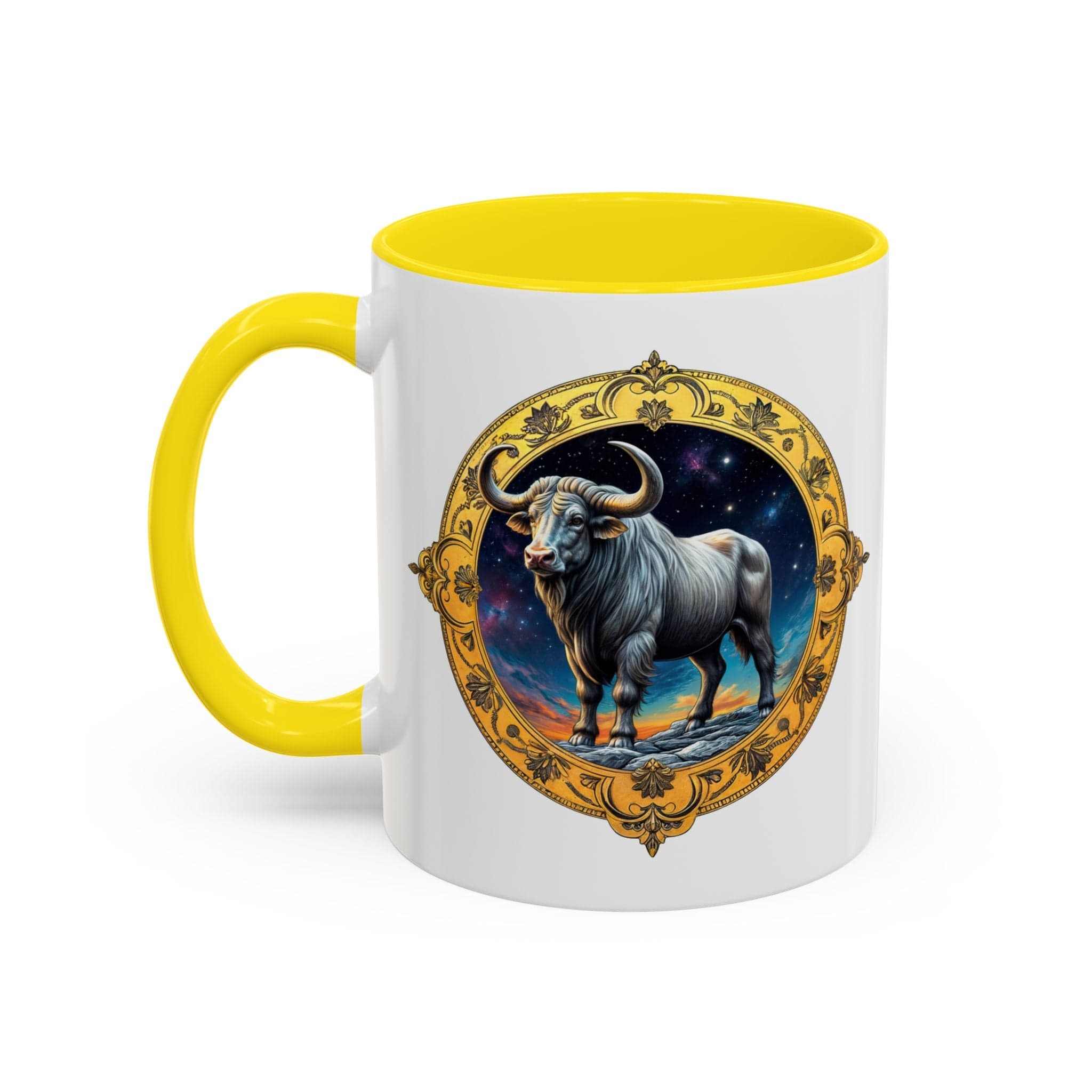Printify Mug 11oz / Yellow Taurus Zodiac Coffee Mug with Inspirational Quote and Smart QR Code Charming Astrology Gift Custom Horoscope Mug for Taurus Fans
