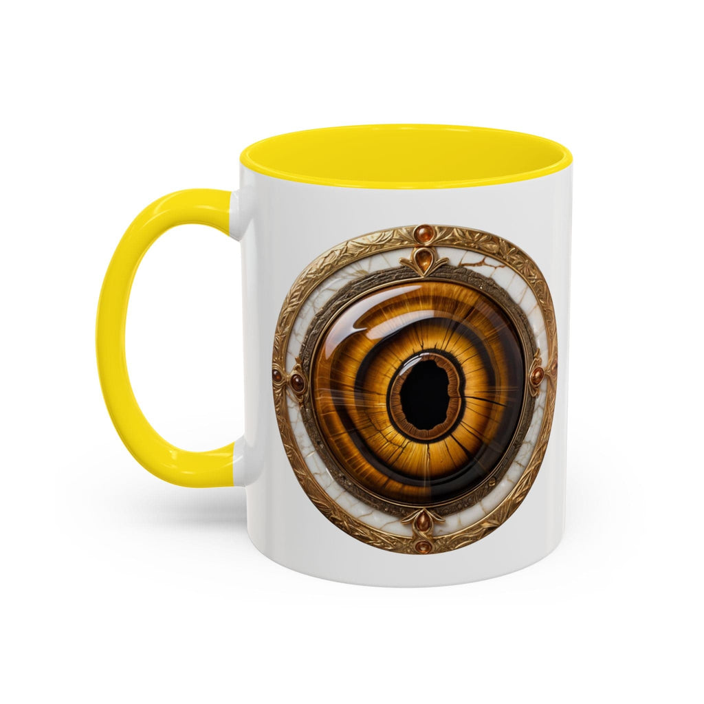 Printify Mug 11oz / Yellow Tigers Eye Crystal Coffee Mug with Empowering Quote and QR Code Great Gemstone Gift for Adventurers and Goal Setter Lovers