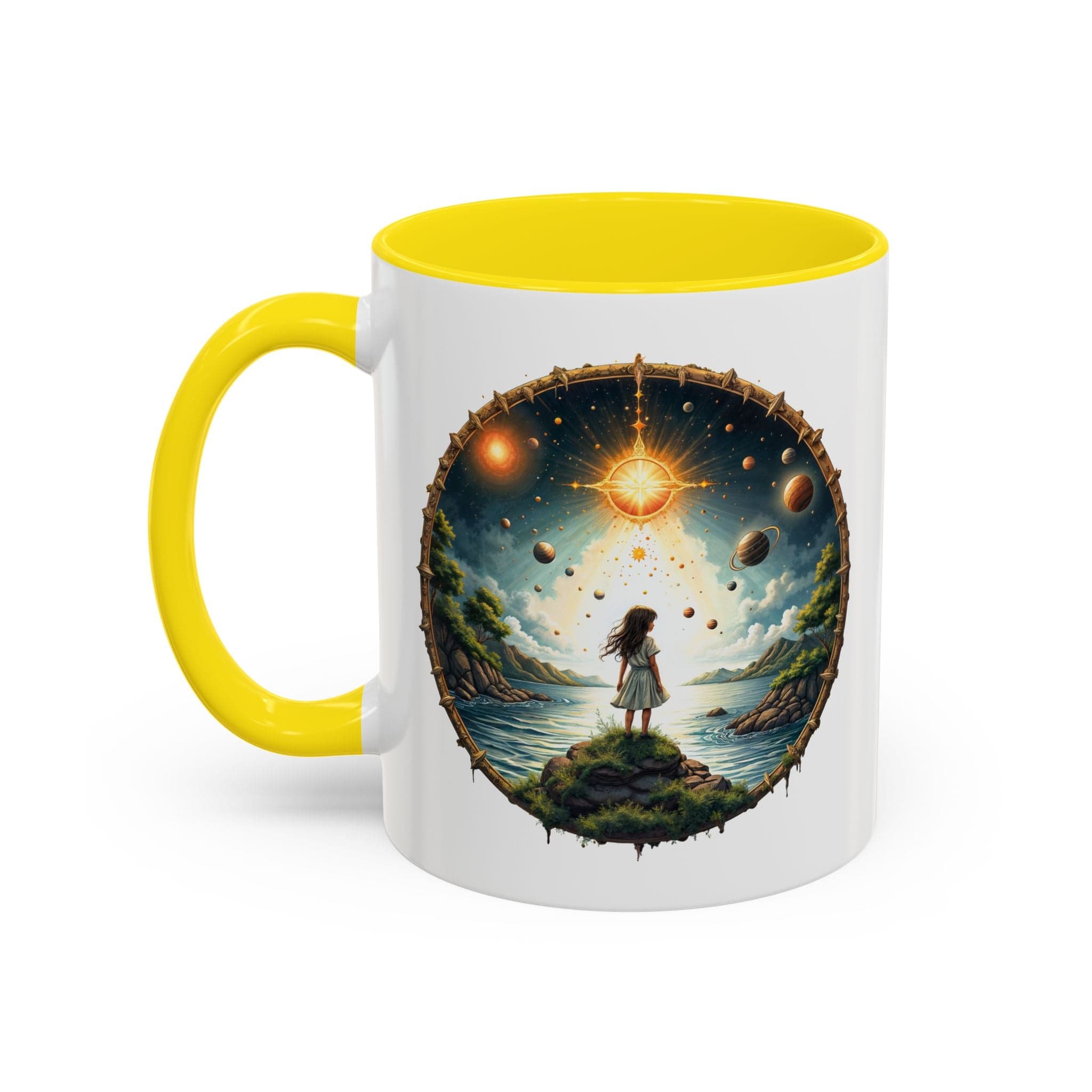 Printify Mug 11oz / Yellow UFO Coffee Mug with Exploring the Final Frontier Quote - Space Enthusiasts Who Enjoy Unique Gifts Hilarious Space Puns QR Code Quote Video