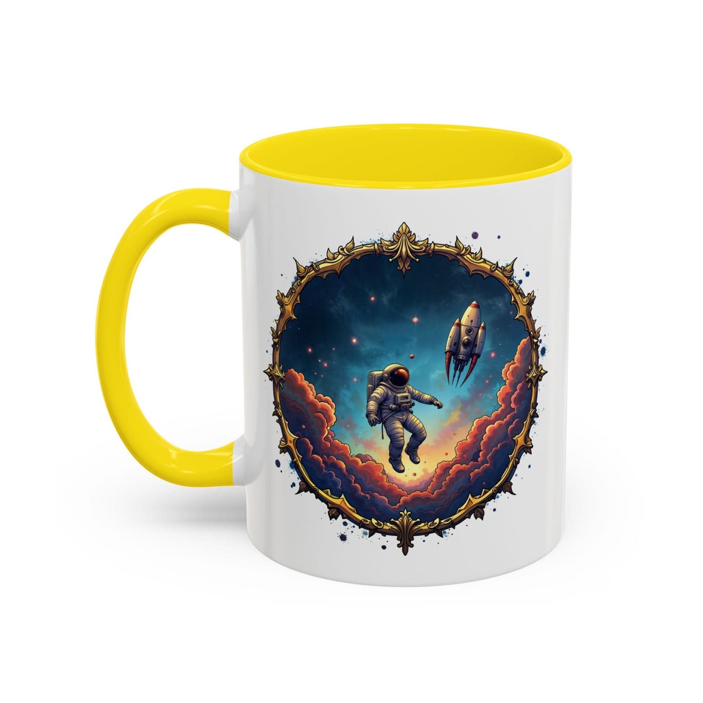 Printify Mug 11oz / Yellow UFO Coffee Mug with Happy Hour Quotes for Intergalactic Travelers - Who Love Quirky Gift Funny Space-Themed Puns for All QR Code Quote Video