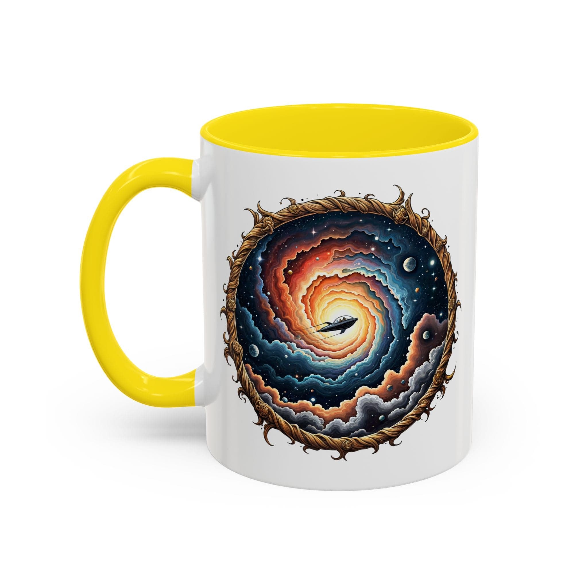 Printify Mug 11oz / Yellow UFO Coffee Mug with Humorous Alien Quote - for Skeptical Science Lover Who Enjoy Unique Quirky Gift Hilarious Space Joke QR Code Quote Video