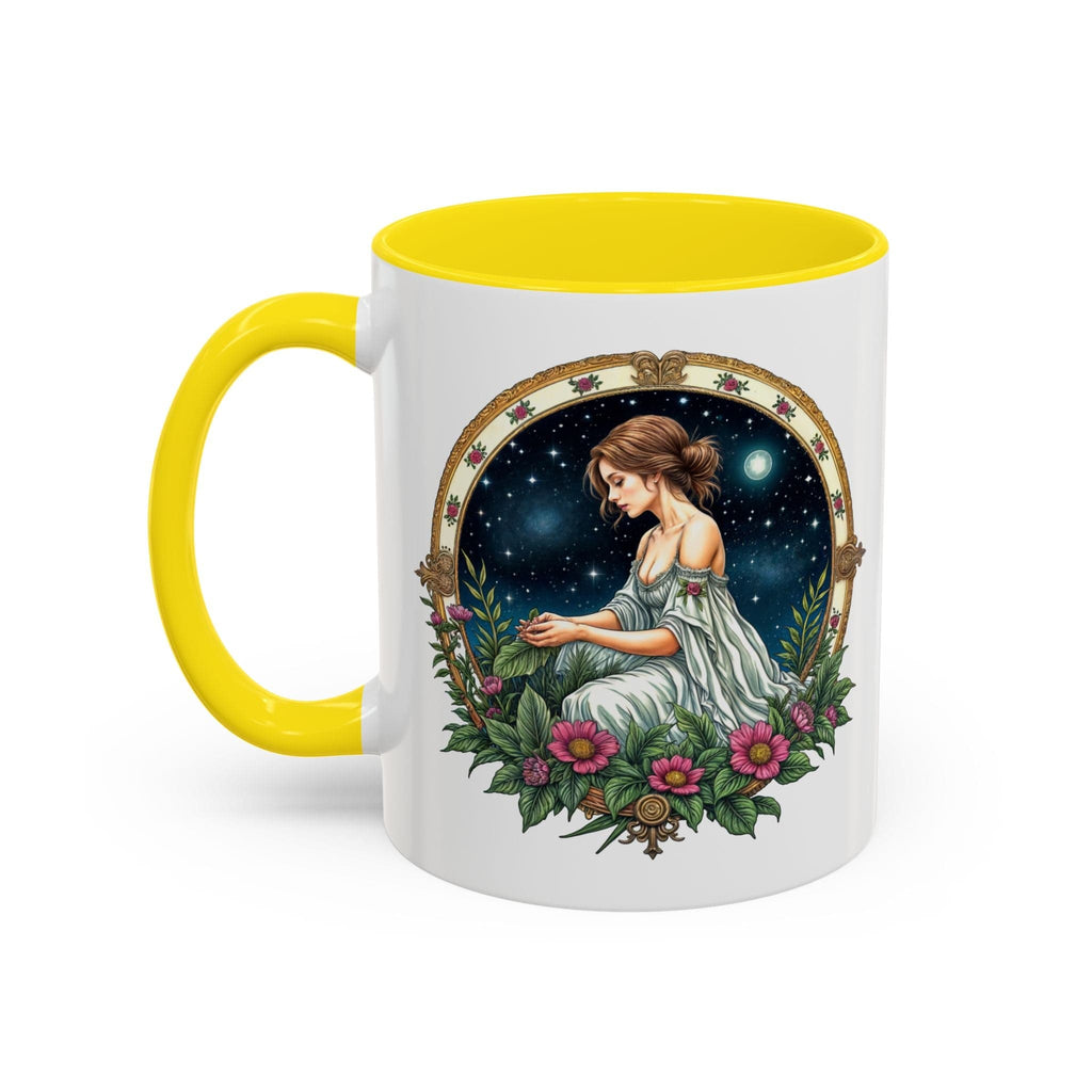 Printify Mug 11oz / Yellow Virgo Zodiac Coffee Mug with Inspirational Quote and Smart QR Code Elegant Astrology Gift Unique Horoscope Mug for Virgo Lovers