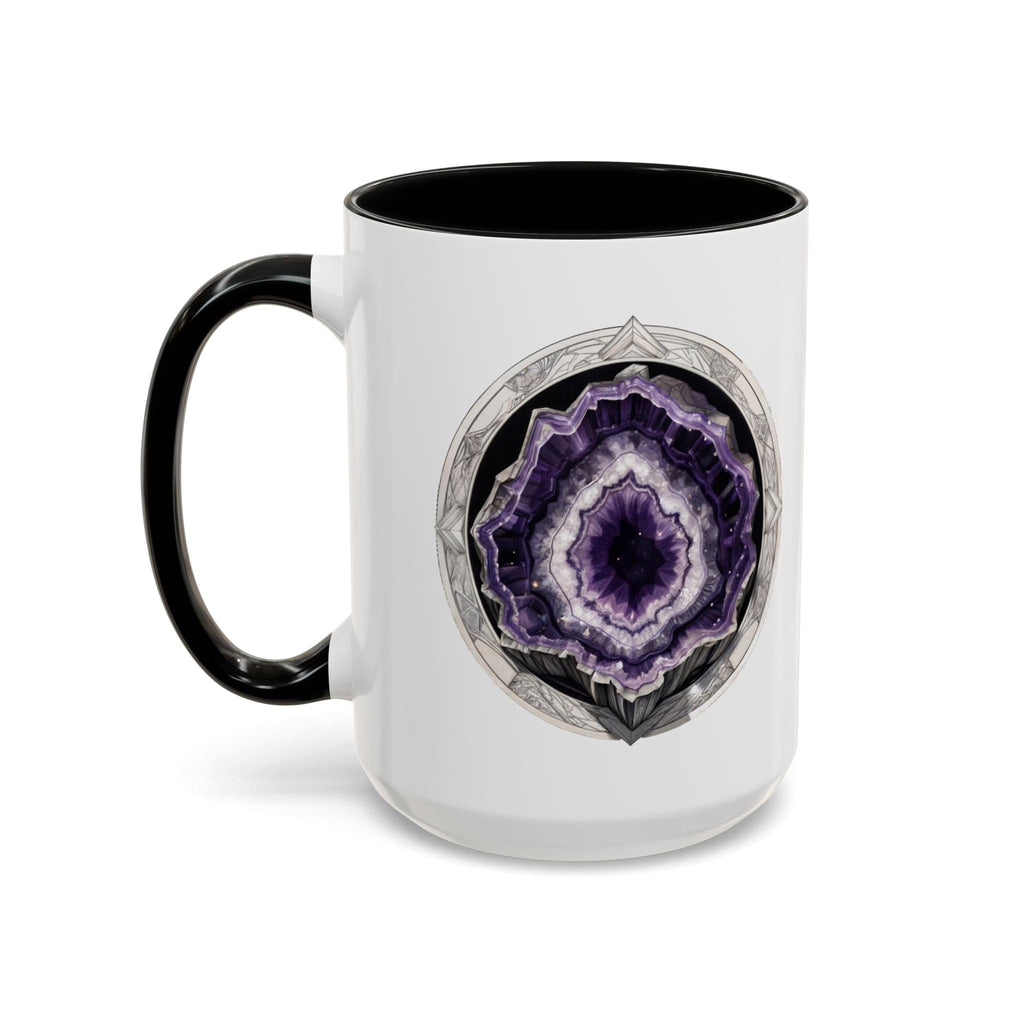 Printify Mug 15oz / Black Amethyst Gemstone Coffee Mug with Inspirational Quote and QR Code Perfect Gift for Mindfulness Lovers and Crystal Spiritual Seekers