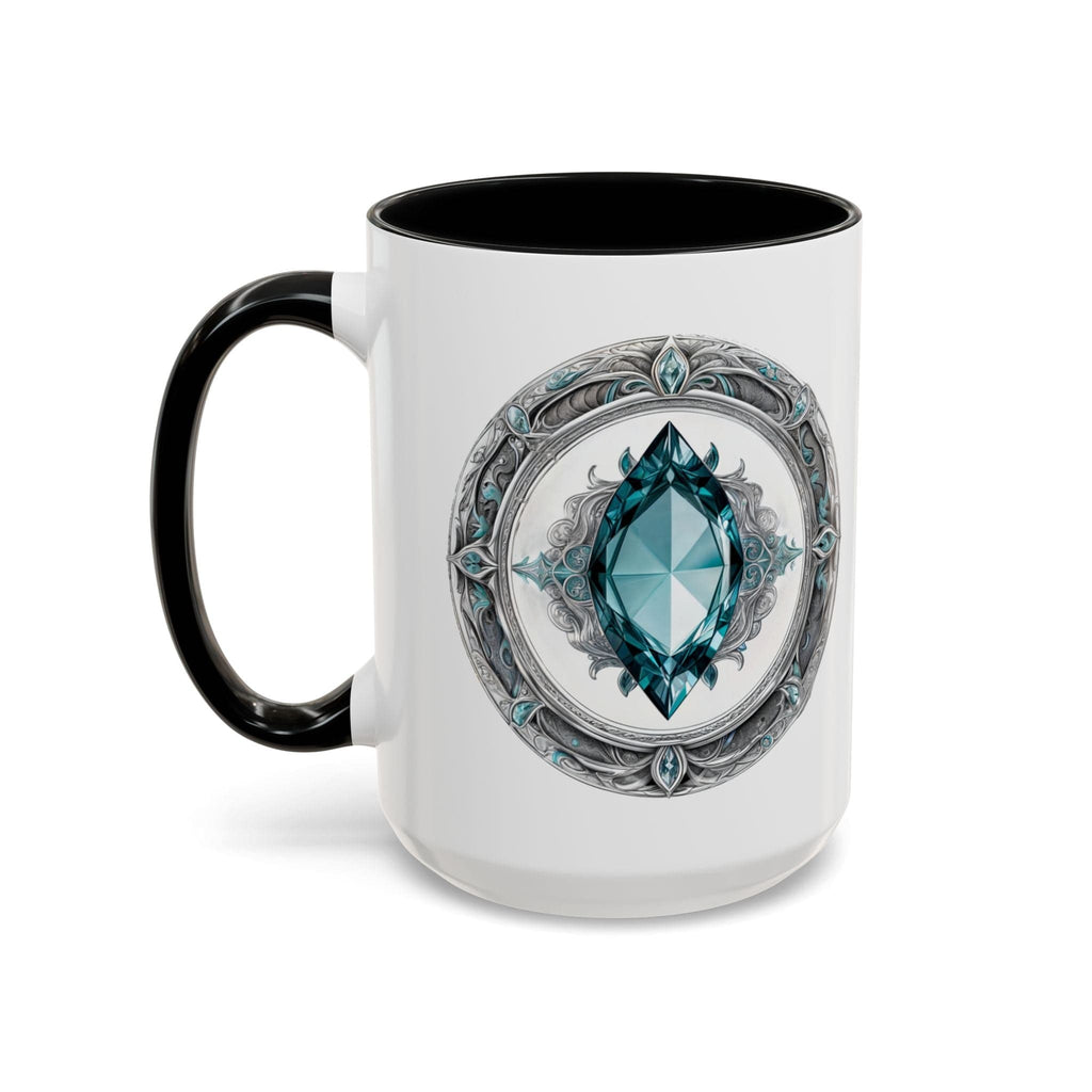Printify Mug 15oz / Black Aquamarine Crystal Coffee Mug with Soothing Quote and QR Code Great Gift for Ocean Lovers Gemstone and Meditation Enthusiasts