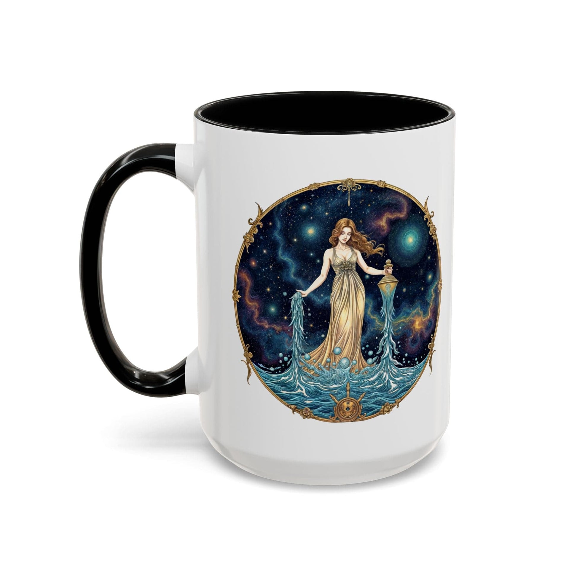 Printify Mug 15oz / Black Aquarius Zodiac Coffee Mug with Inspirational Quote and Smart QR Code Trendy Astrology Gift Personalized Horoscope Mug for Aquarius Lovers