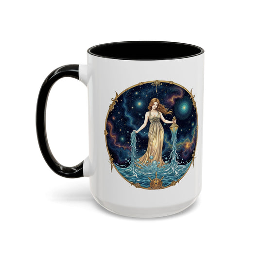 Printify Mug 15oz / Black Aquarius Zodiac Coffee Mug with Inspirational Quote and Smart QR Code Trendy Astrology Gift Personalized Horoscope Mug for Aquarius Lovers